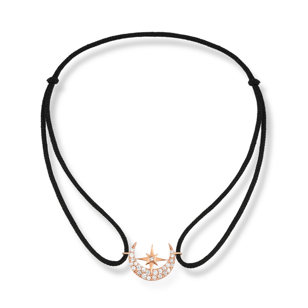 Moonbound 14K altın ipli bileklik pırlanta hilal ve yıldız figürlü - Ala Fine Jewelry