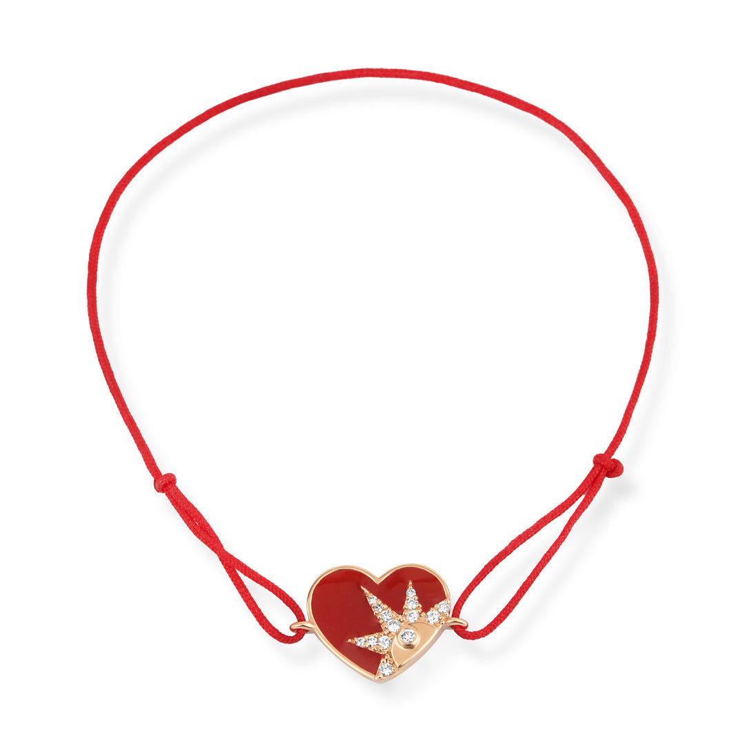 Soulvision 14K altın ipli bileklik pırlanta kalp göz ve ışık figürlü - Ala Fine Jewelry