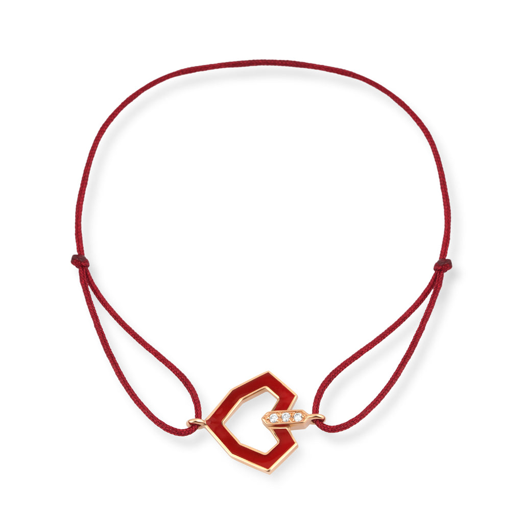 Locked Heart 14K altın ipli bileklik pırlanta altıgen çerçeveli kalp - Ala Fine Jewelry