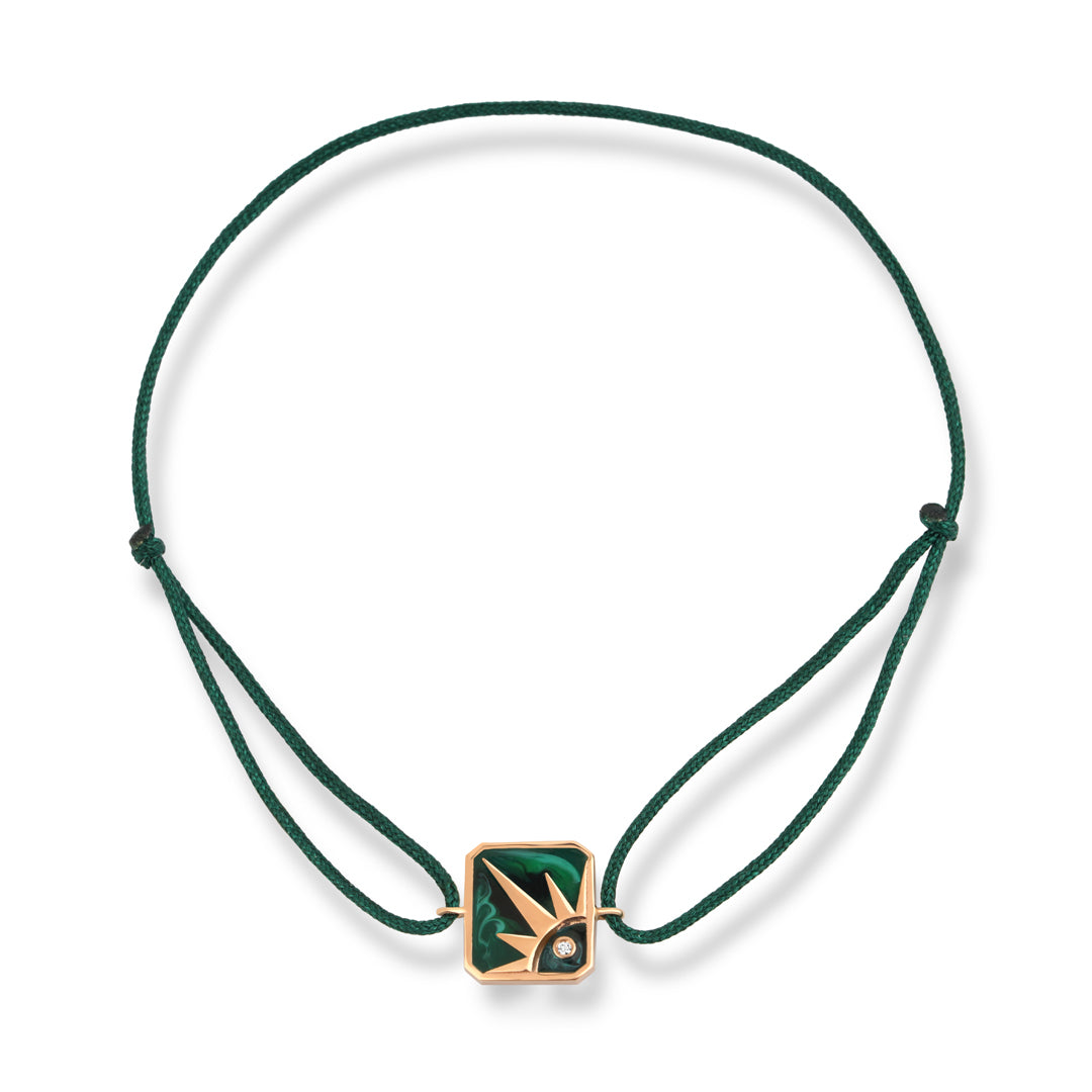 Sun Watcher 14K altın yeşil ipli bileklik pırlanta göz ve güneş figürlü - Ala Fine Jewelry