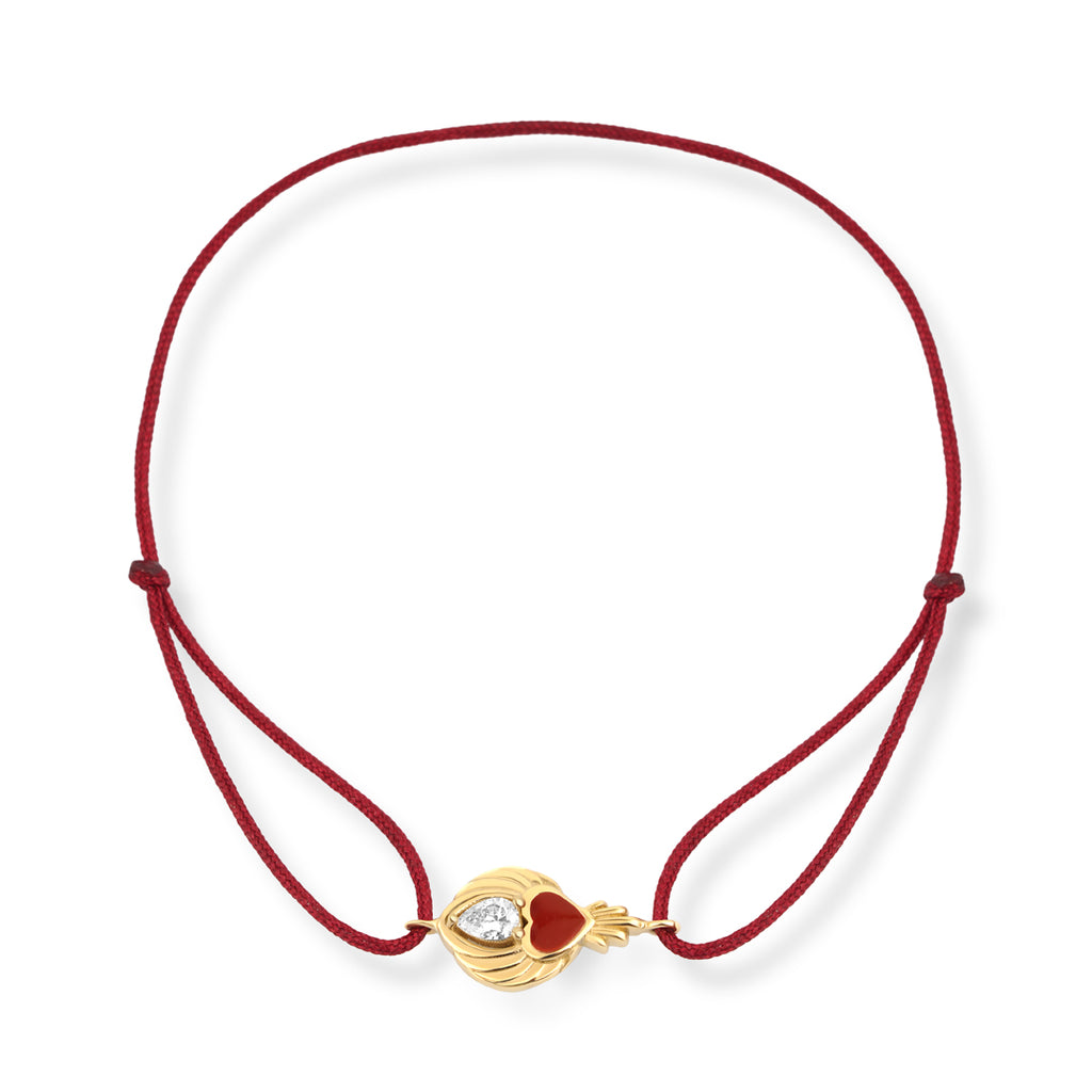 Heartlight 14K altın ipli bileklik damla pırlanta kırmızı mine kalp - Ala Fine Jewelry