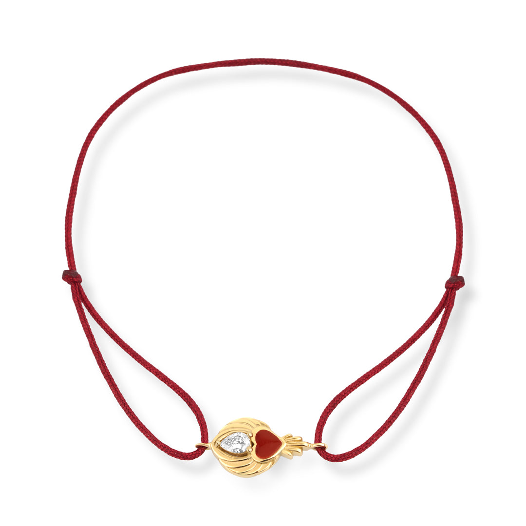 Heartlight 14K altın ipli bileklik damla pırlanta kırmızı mine kalp - Ala Fine Jewelry