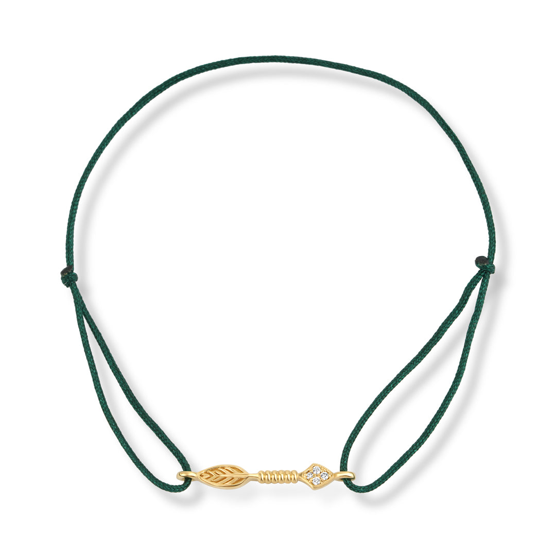 Mystic Leaf 14K altın ipli bileklik pırlanta tüy ve ok figürlü - Ala Fine Jewelry