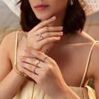 14K altın Foglio yüzük - baguette pırlanta detaylı zarif yüzük, parmakta görünüm