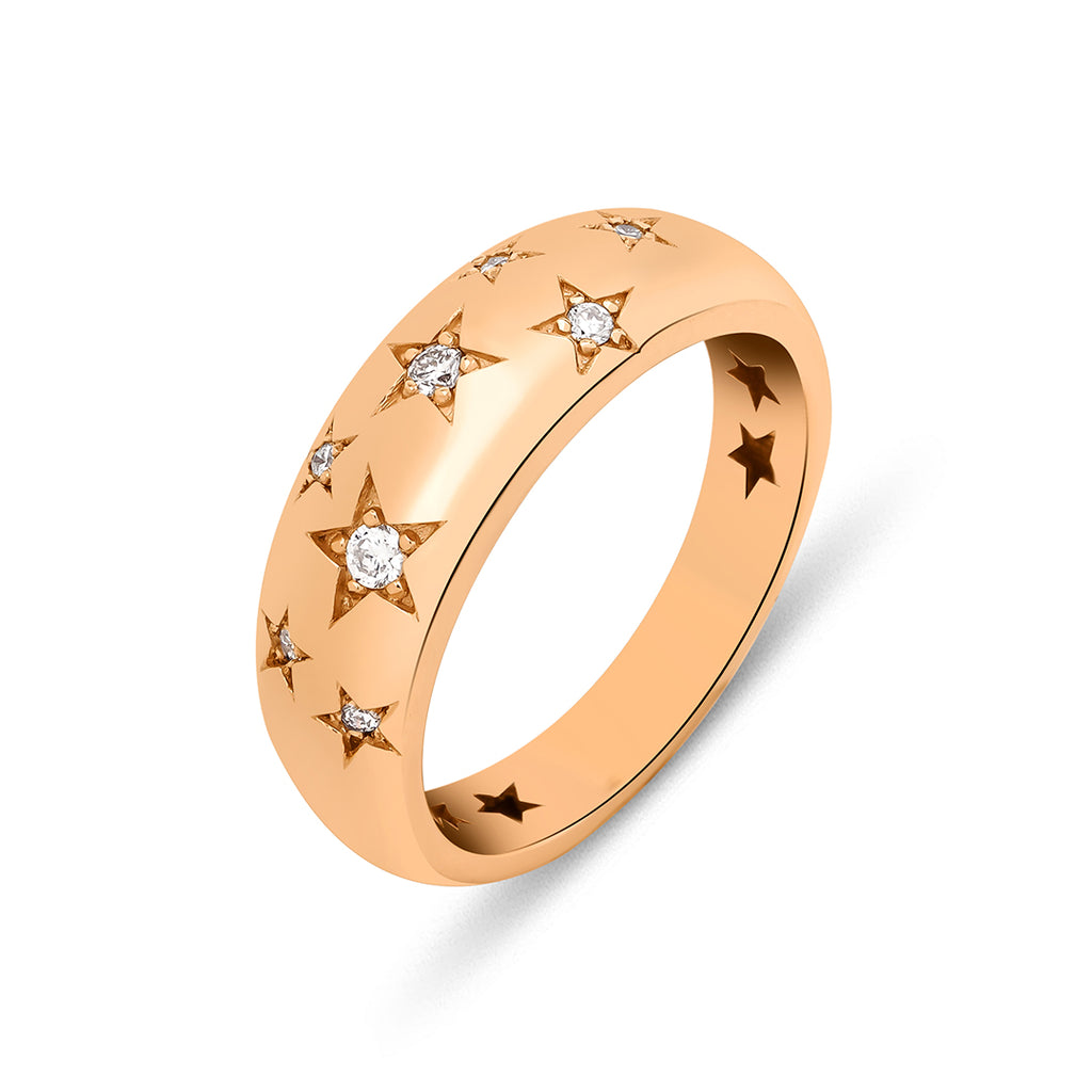 14K altın Cosmos yüzük baget pırlanta detayları 