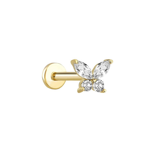 Butterfly Gold Piercing detay görünümü - 14K altın pırlanta kelebek piercing

