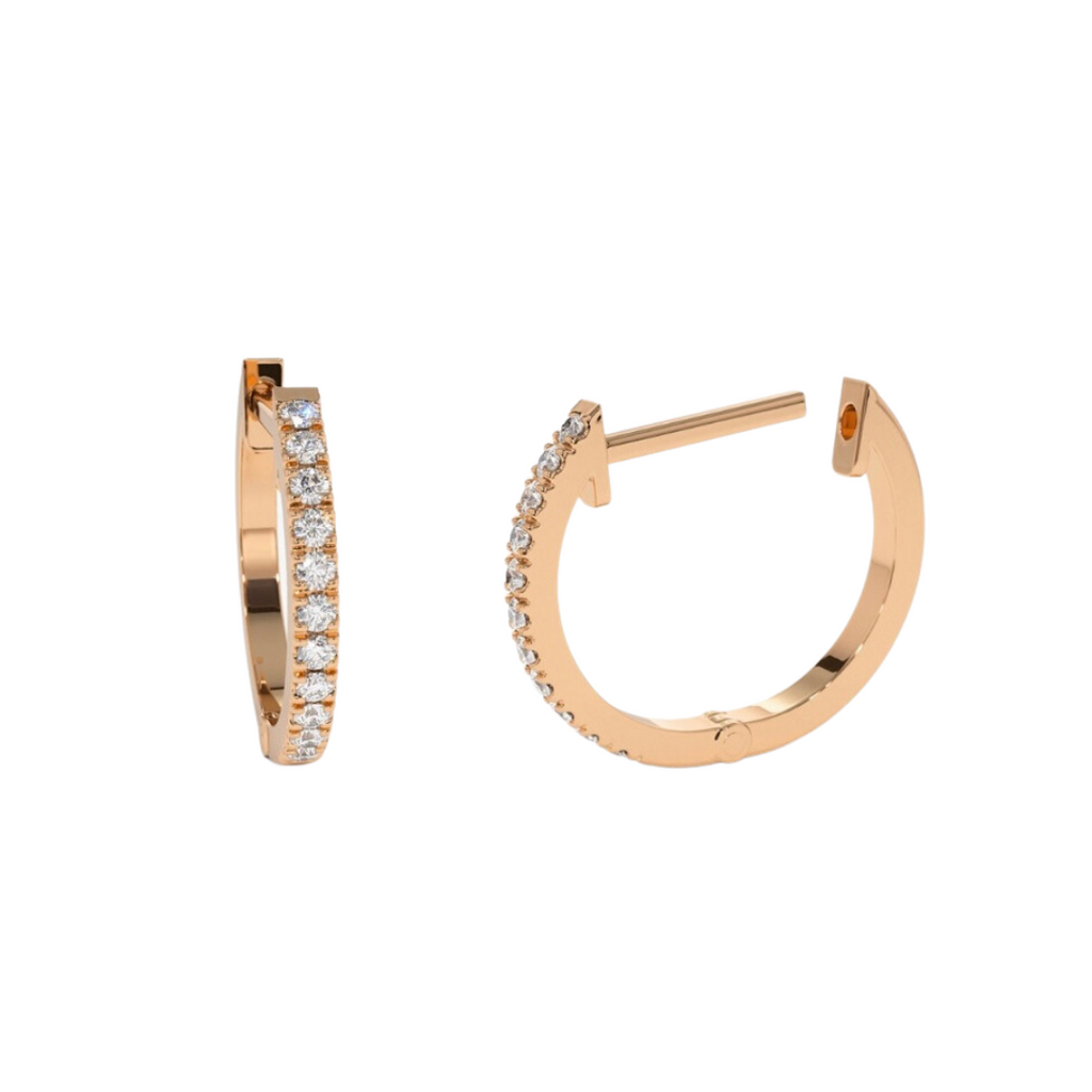 Mini Pırlantalı Halka Küpe detay görünümü - 14K altın pırlanta halka küpe