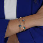 Guardian Eye Suyolu Bileklik bilekte görünümü - 14K altın pırlanta nazarlık bileklik