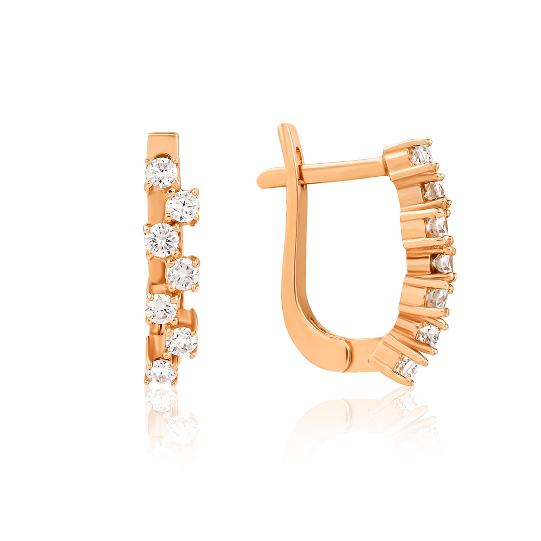 14K altın Zigzag Cluster halka küpe - zigzag tasarımlı pırlanta detaylı küpe