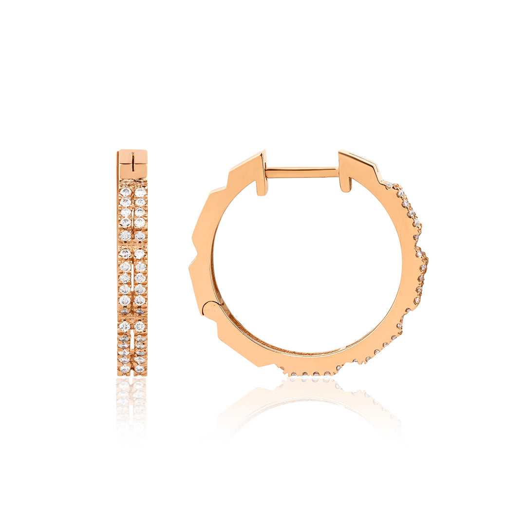 14K altın Blok halka küpe - modern blok tasarımlı pırlanta detaylı küpe