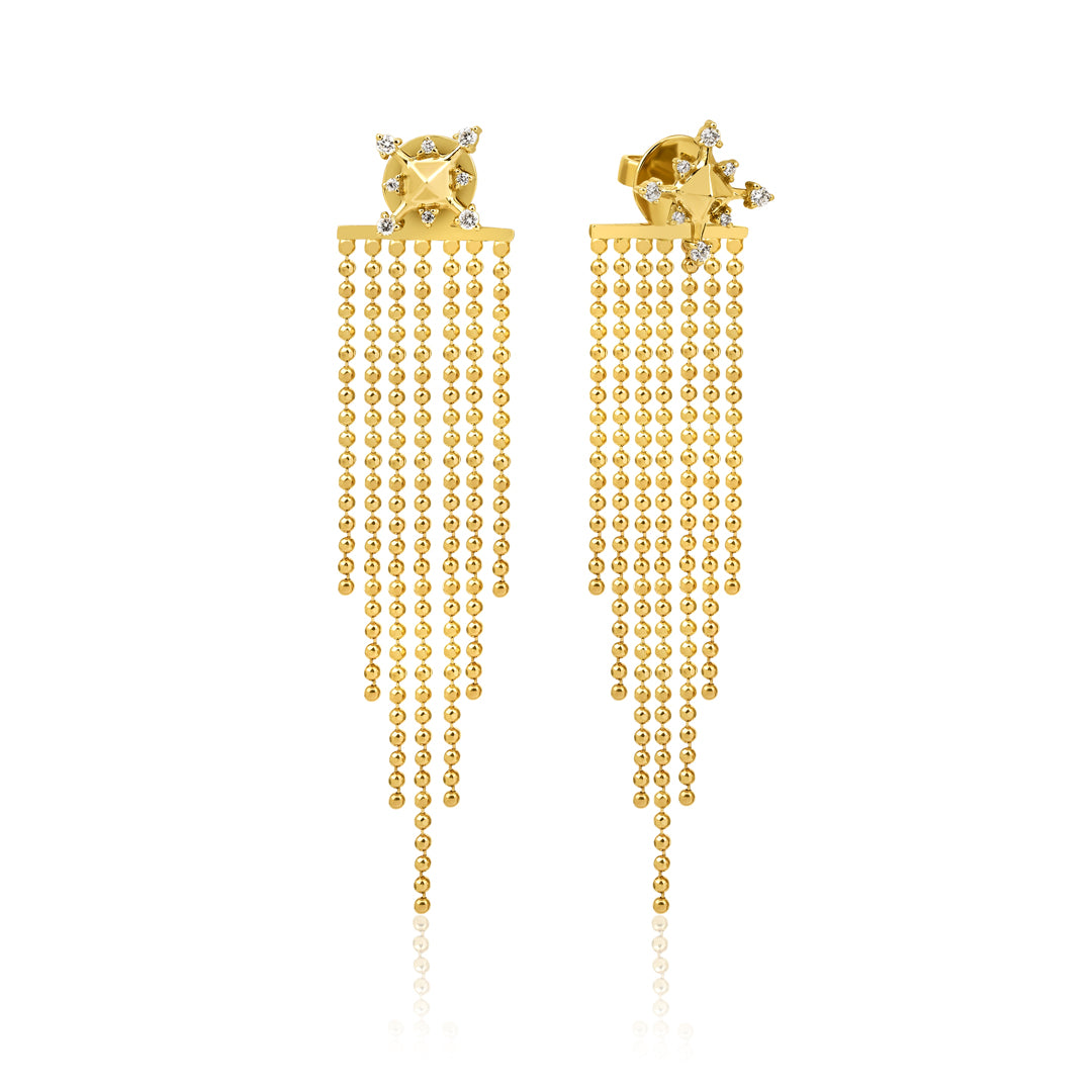 Party Chain Küpe detay görünümü - 14K altın pırlanta sallantılı küpe