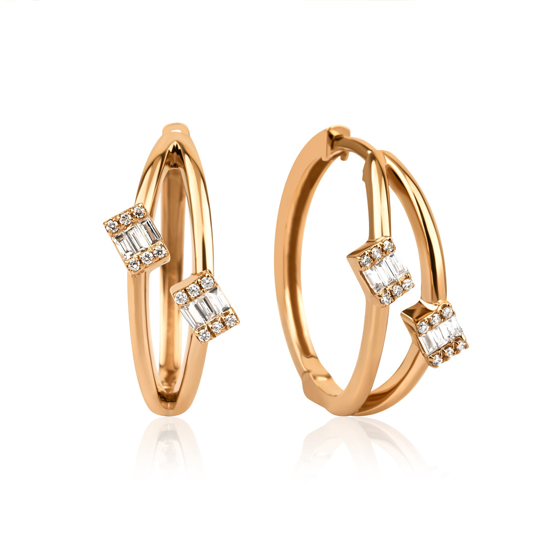 Twin Baguette Küpe - 14K altın twin baguette küpe, 0.19 ct E-VS pırlanta