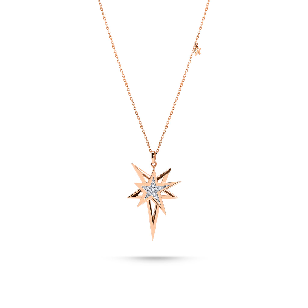 Helios Kolye detay görünümü - 14K altın pırlanta yıldız kolye