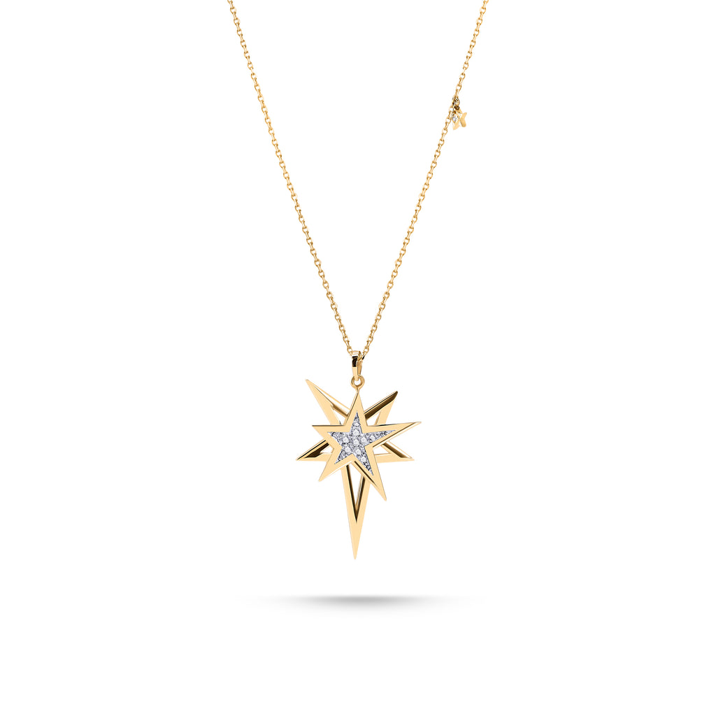 Helios Kolye detay görünümü - 14K altın pırlanta yıldız kolye