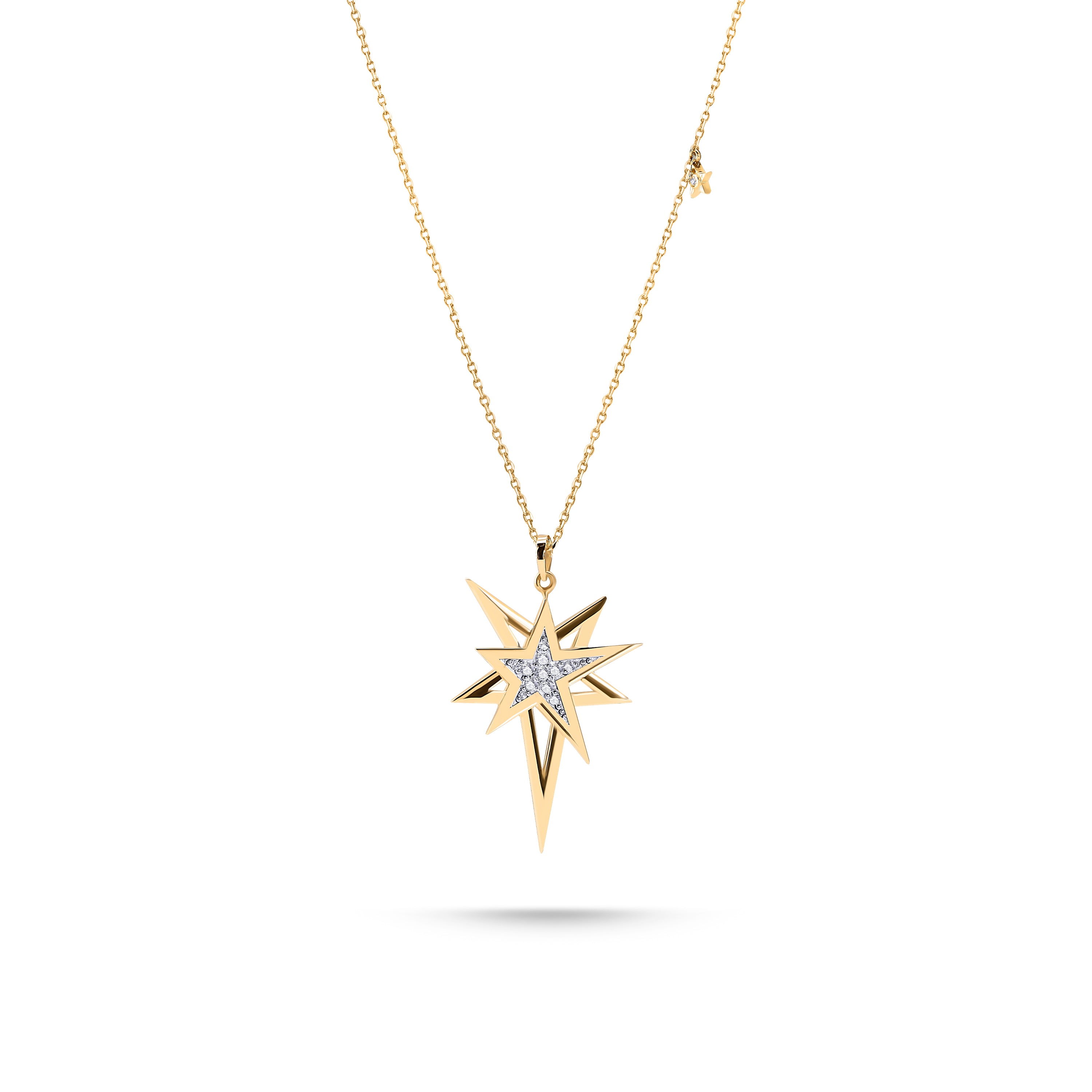 Helios Kolye detay görünümü - 14K altın pırlanta yıldız kolye