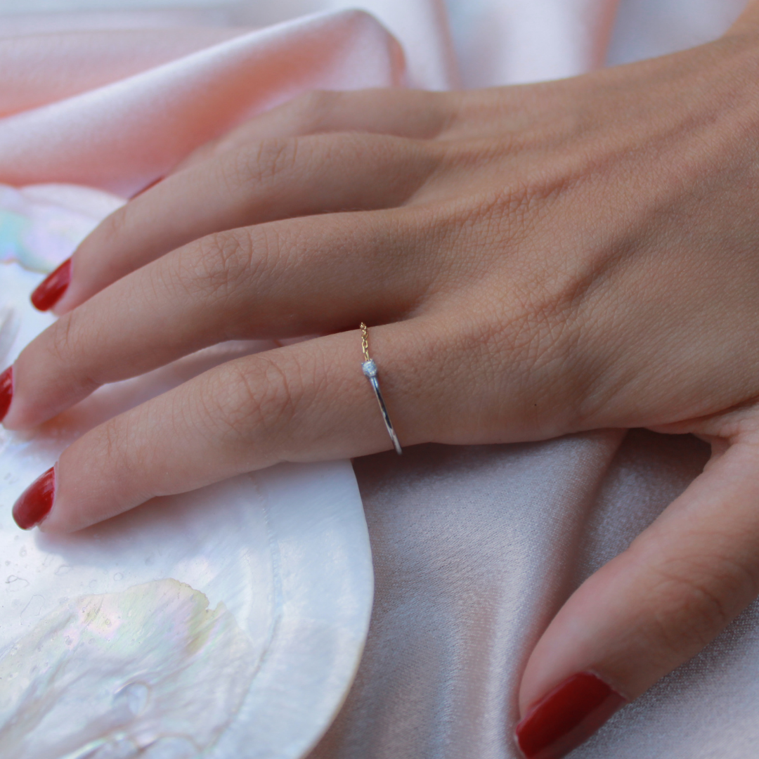 14K altın Half Chain pırlanta yüzük - parmakta görünüm