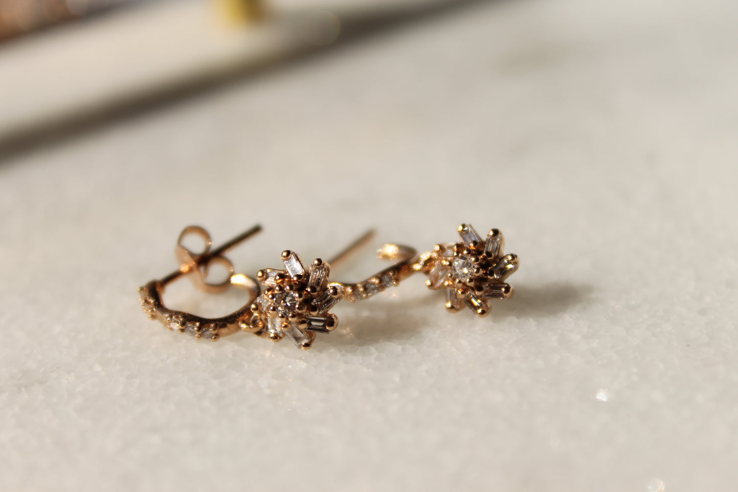 Floral Baguette Gold Earrings