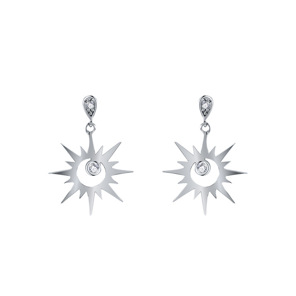 The Sun Küpe detay görünümü - 14K altın pırlanta güneş küpe