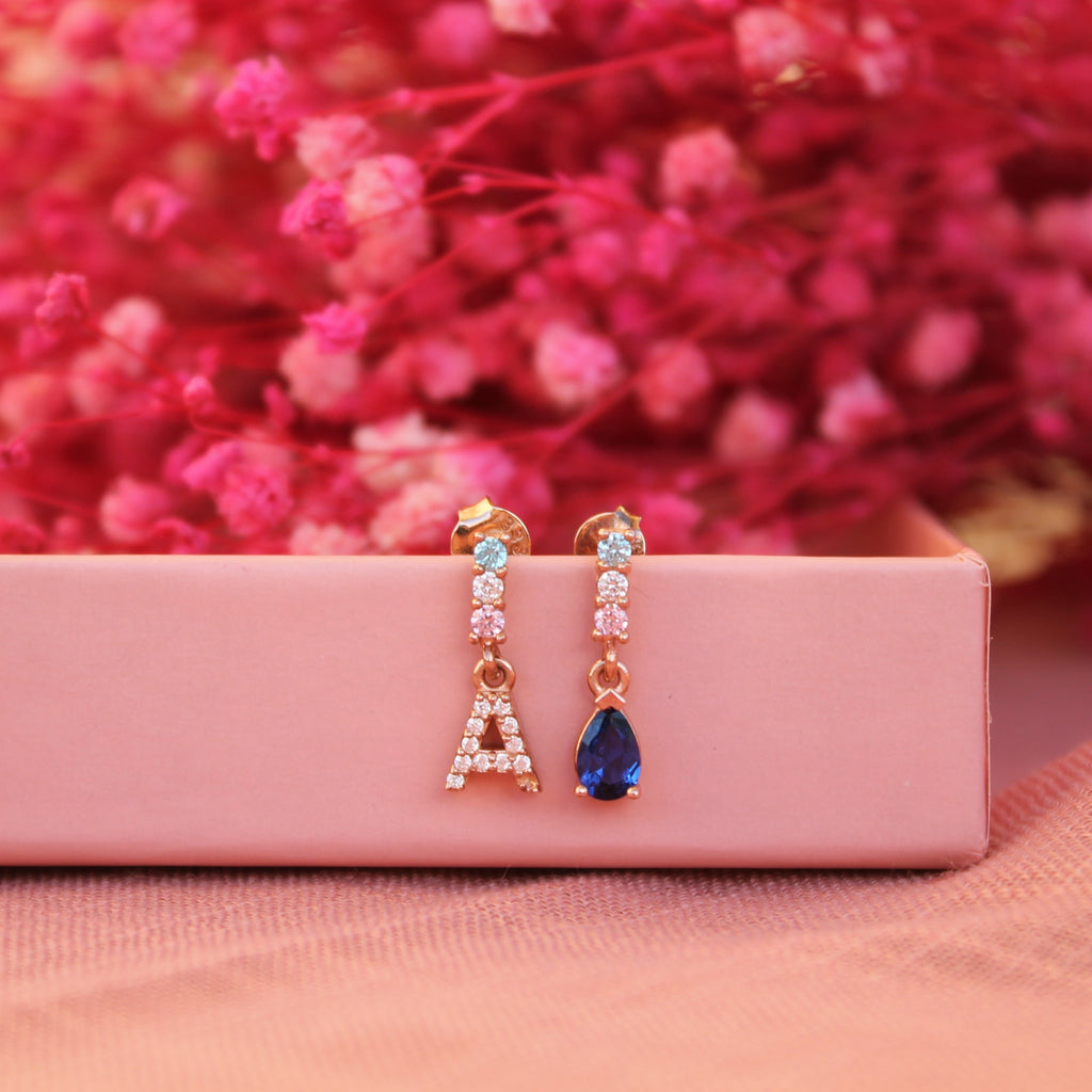 Rainbow Küpe detay görünümü - 14K altın pırlanta sallantılı küpe