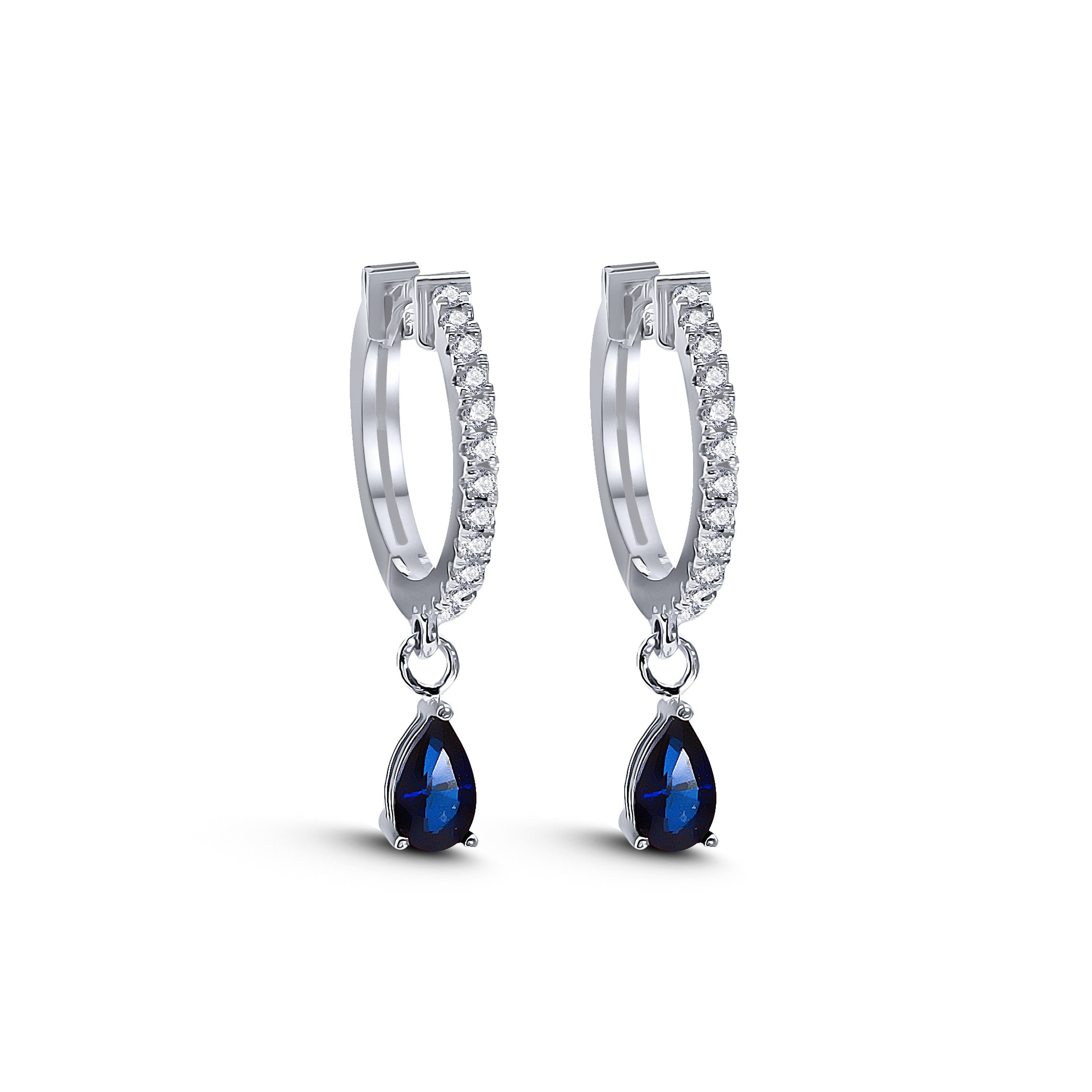 Sapphire Drop safir ve pırlanta taşlı 14K altın sallantılı küpe