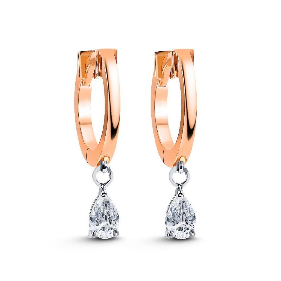 Pure Drop damla tasarımlı pırlanta taşlı 14K altın sallantılı küpe