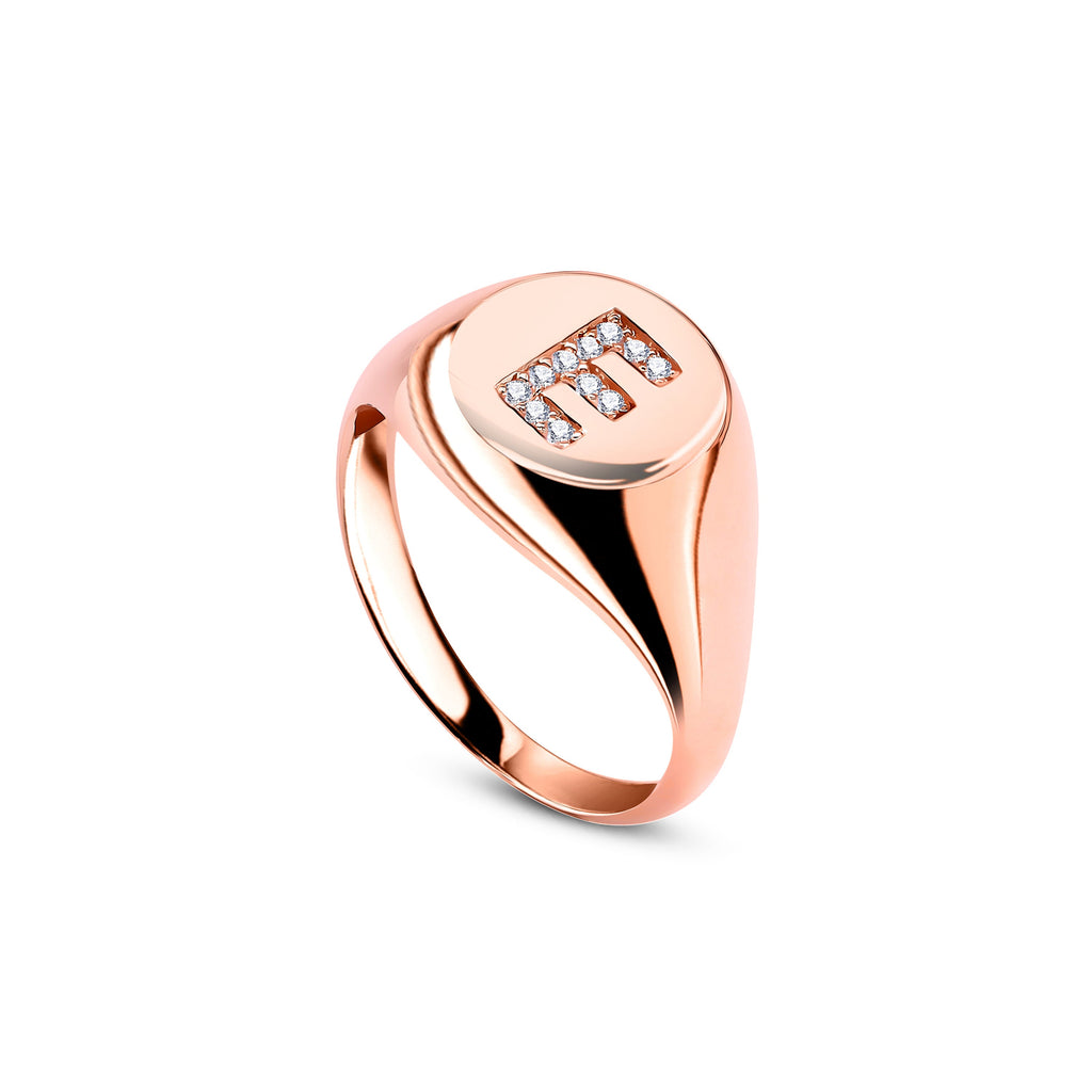 Initial Yüzük detay görünümü - 14K altın pırlanta harf yüzük