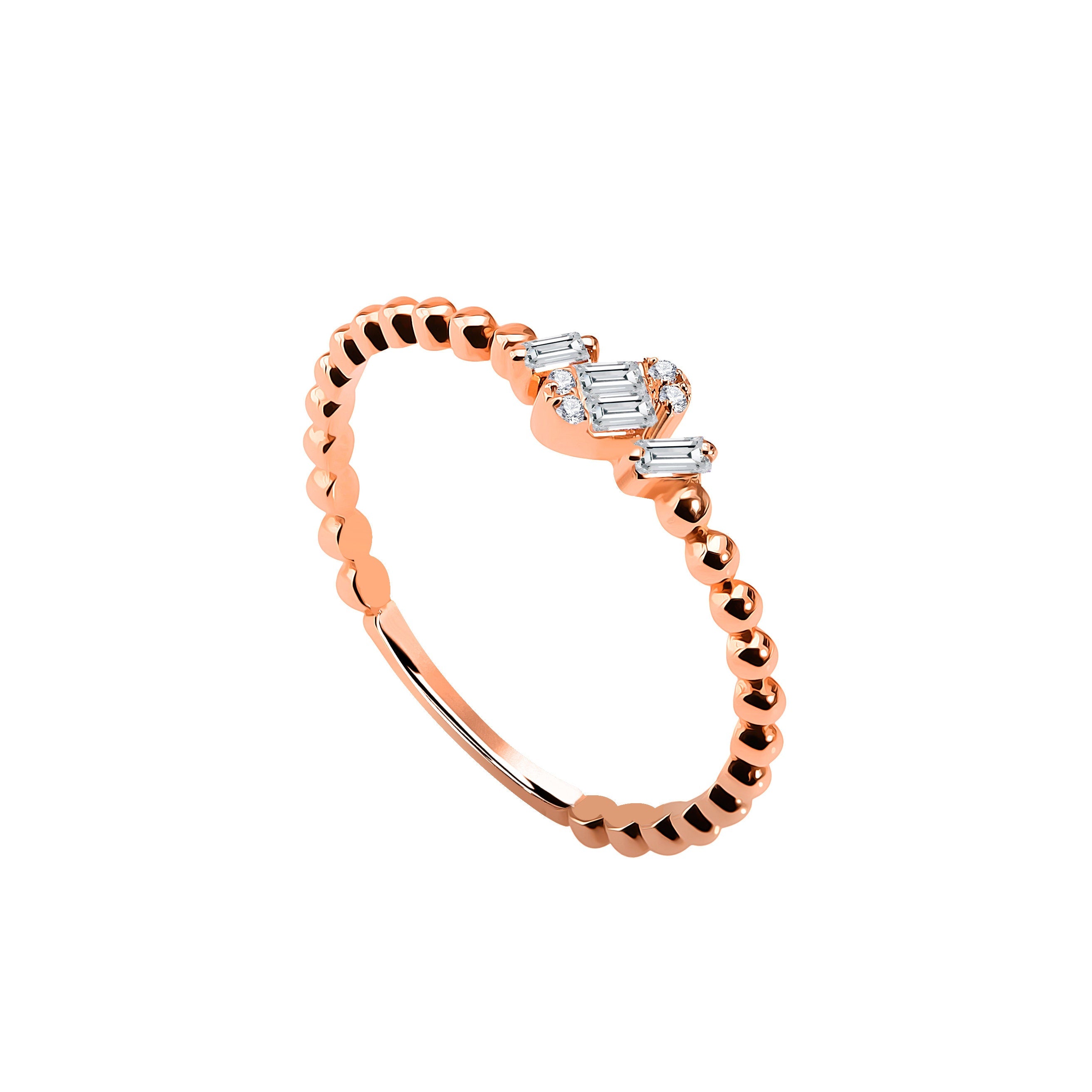 Four Baguette Yüzük detay görünümü - 14K altın baget pırlanta yüzük