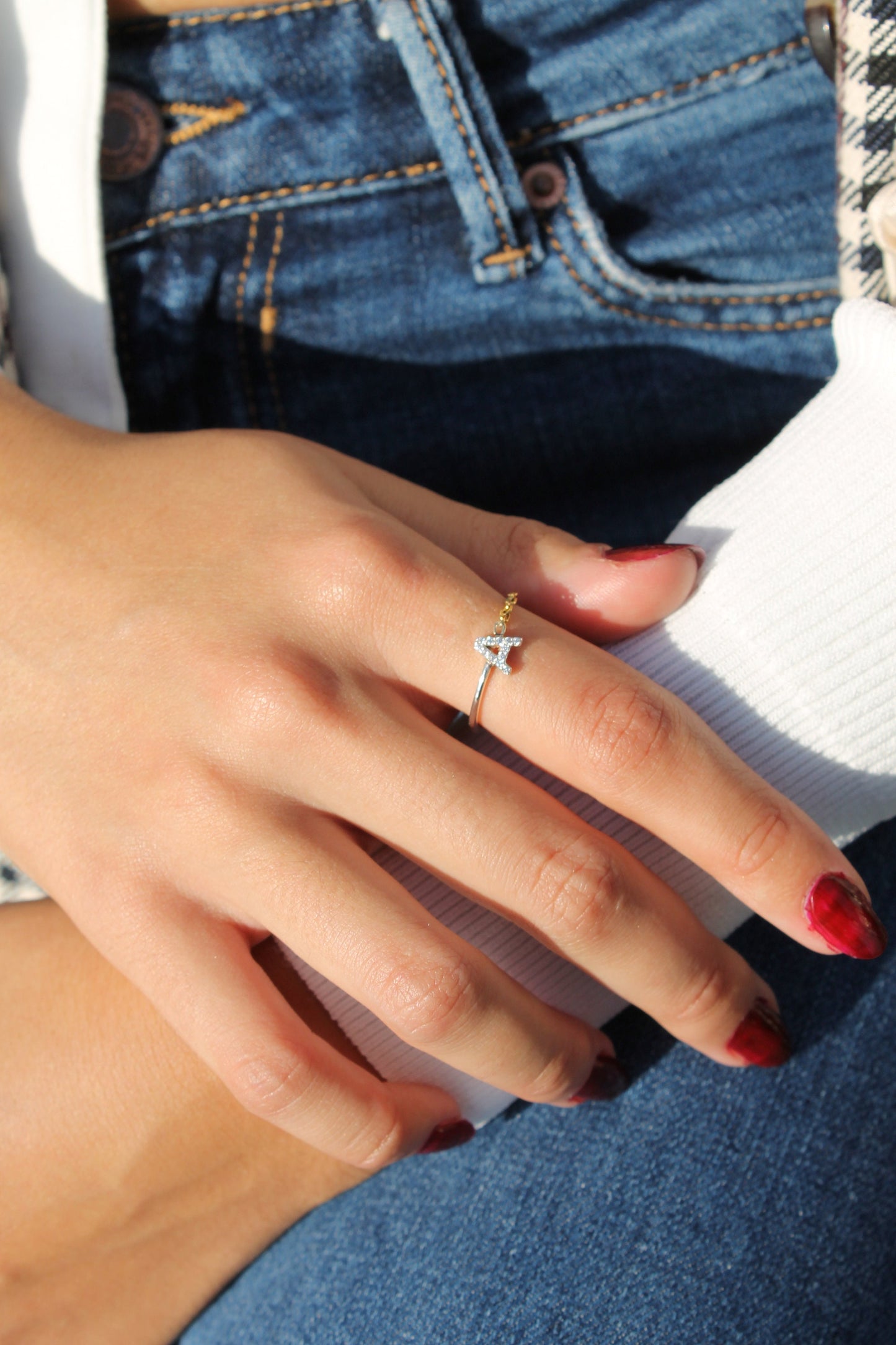 Letter Half Chain Diamond Ring