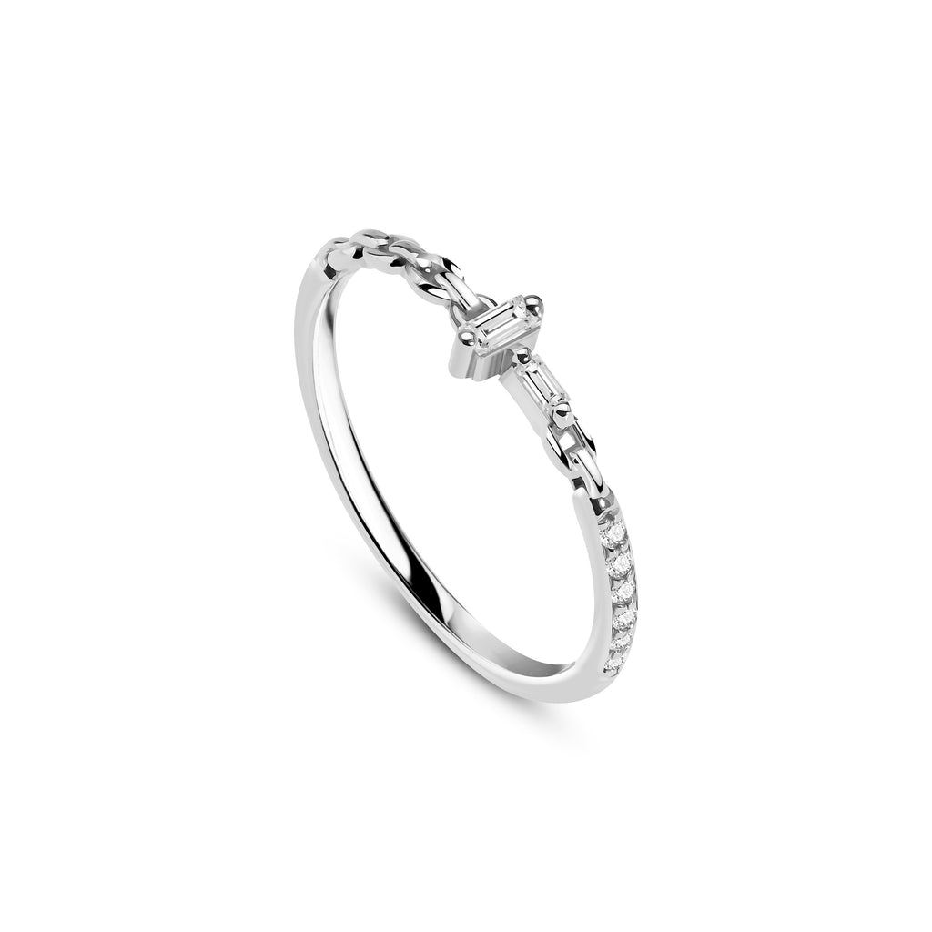 Baguette Mini Yüzük detay görünümü - 14K altın baget pırlanta yüzük