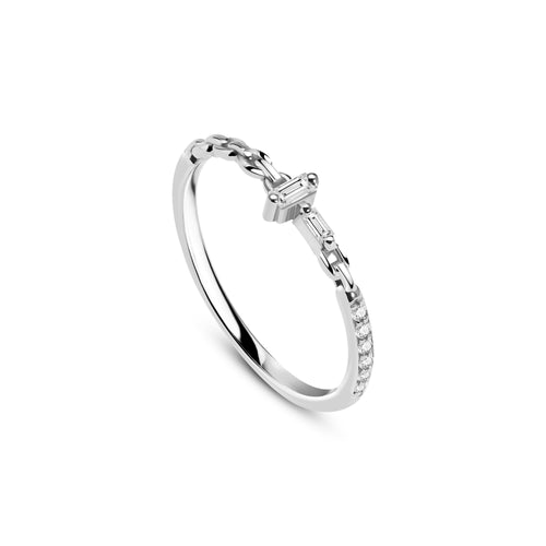 Baguette Mini Yüzük detay görünümü - 14K altın baget pırlanta yüzük