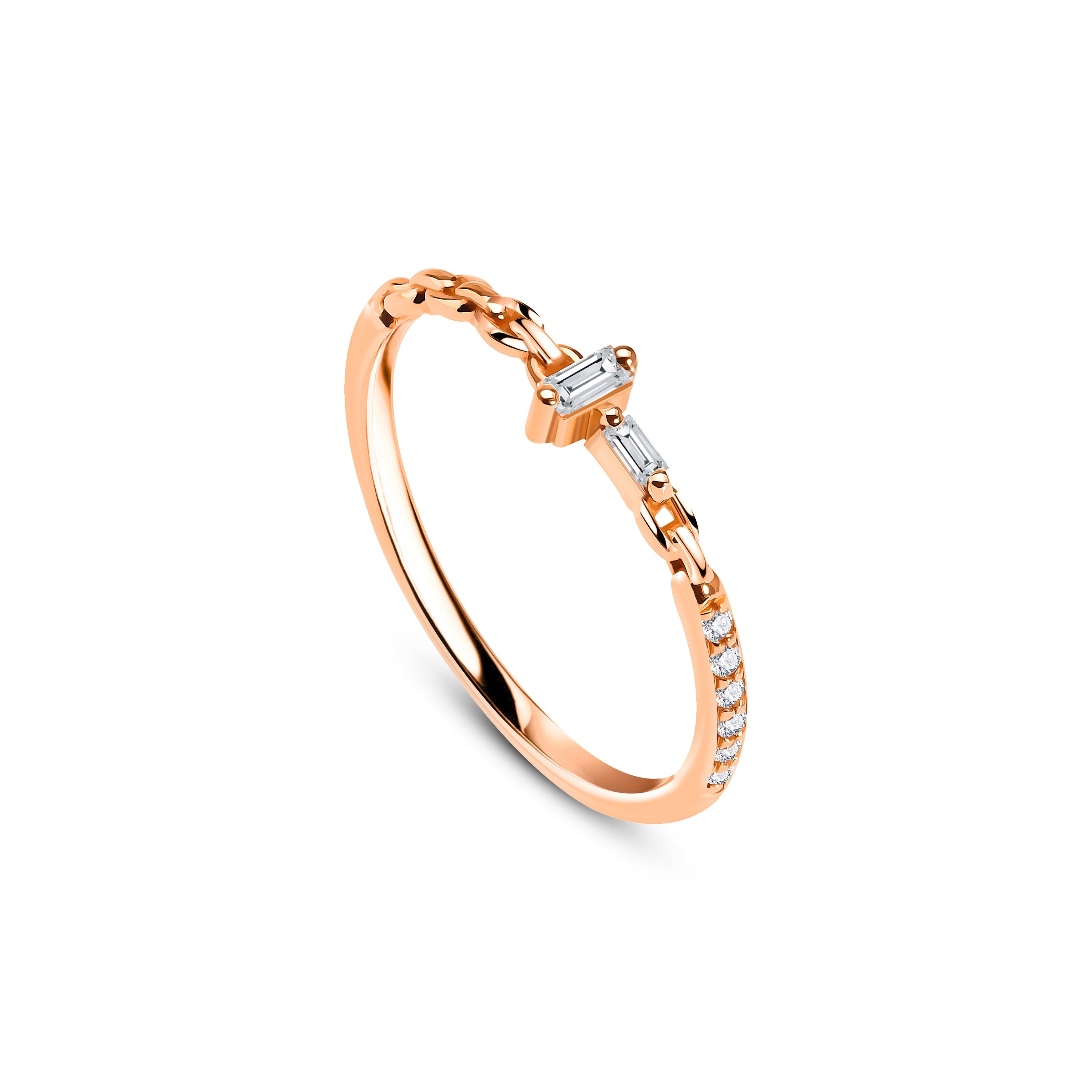 Baguette Mini Yüzük detay görünümü - 14K altın baget pırlanta yüzük