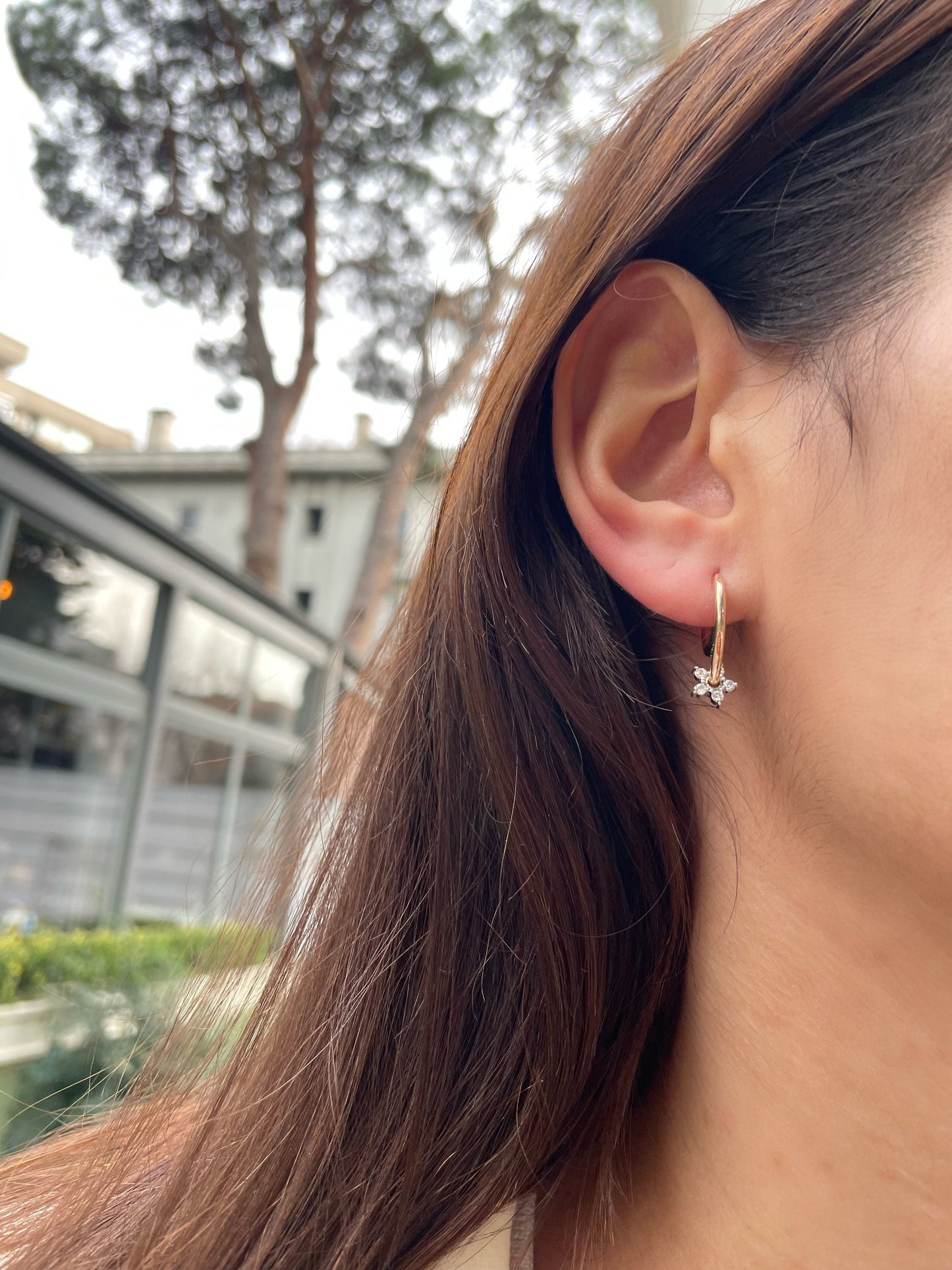 Flower Star Diamond Gold Earrings