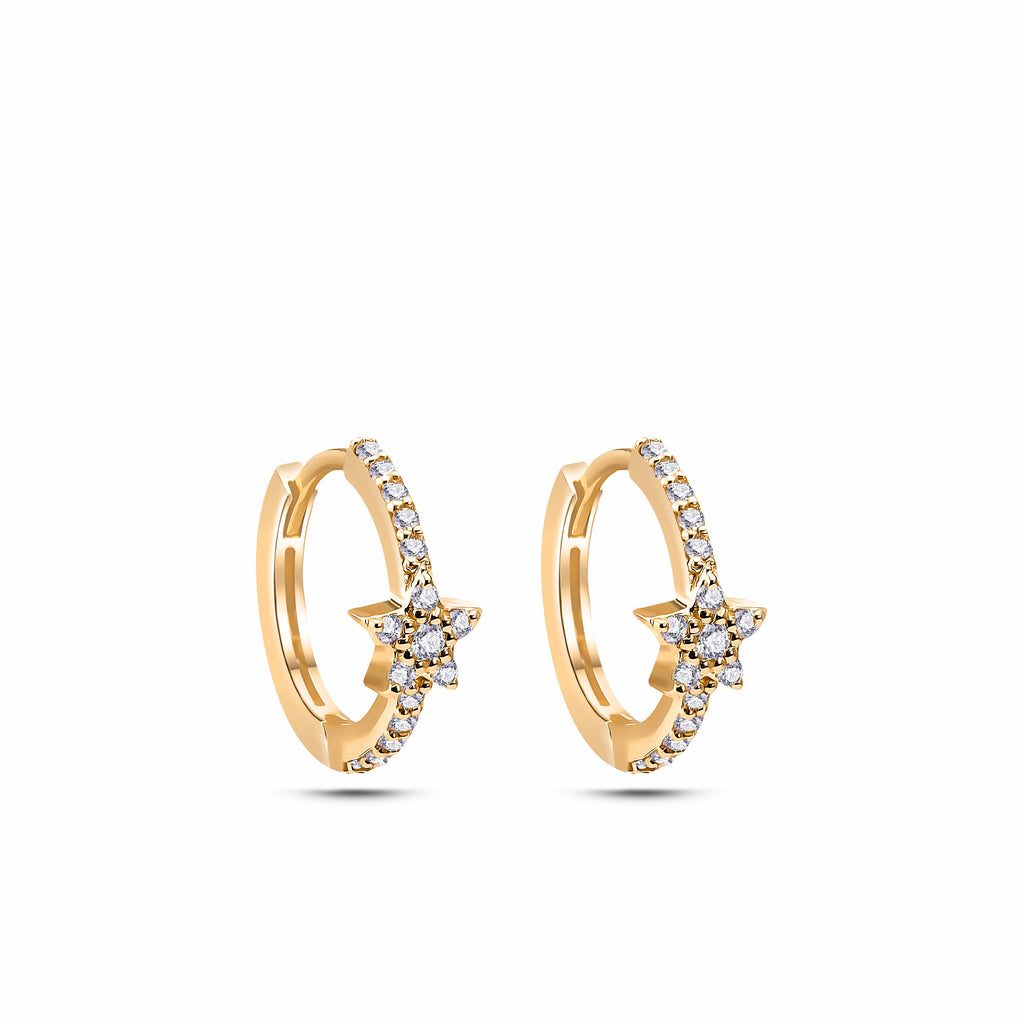 Starlet Küpe detay görünümü - 14K altın pırlanta yıldız halka küpe