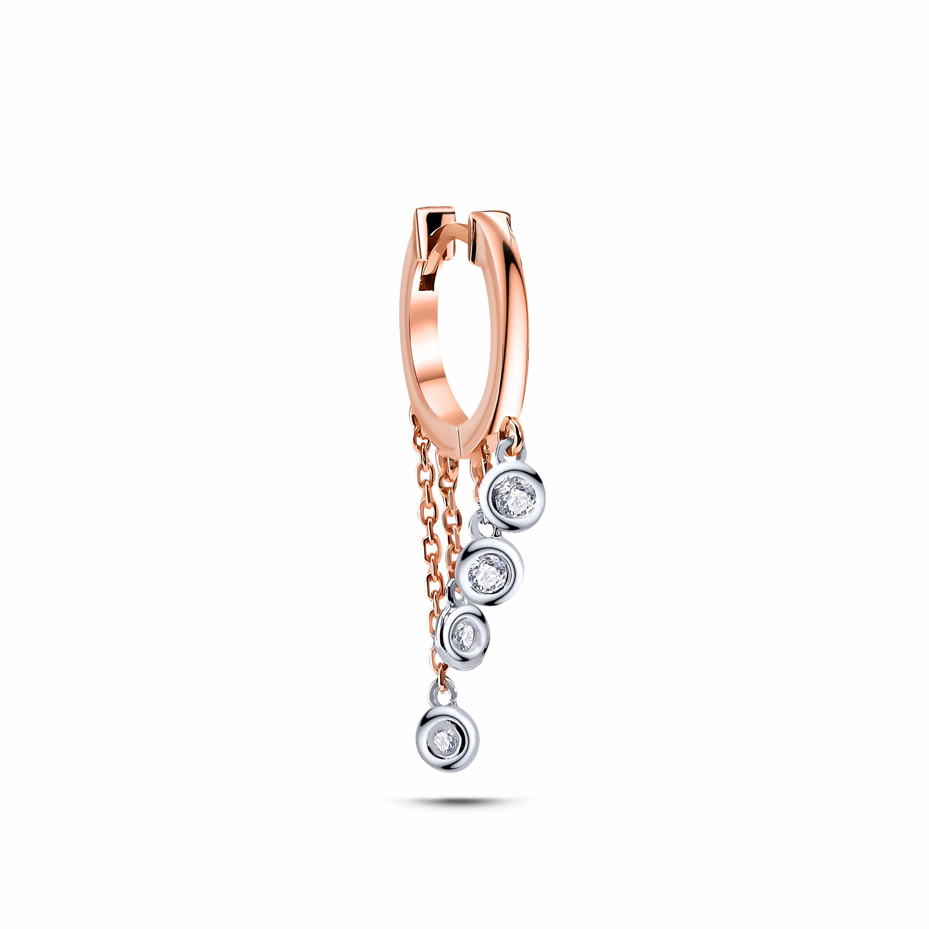 Moving Seed Küpe detay görünümü - 14K altın pırlanta sallantılı küpe