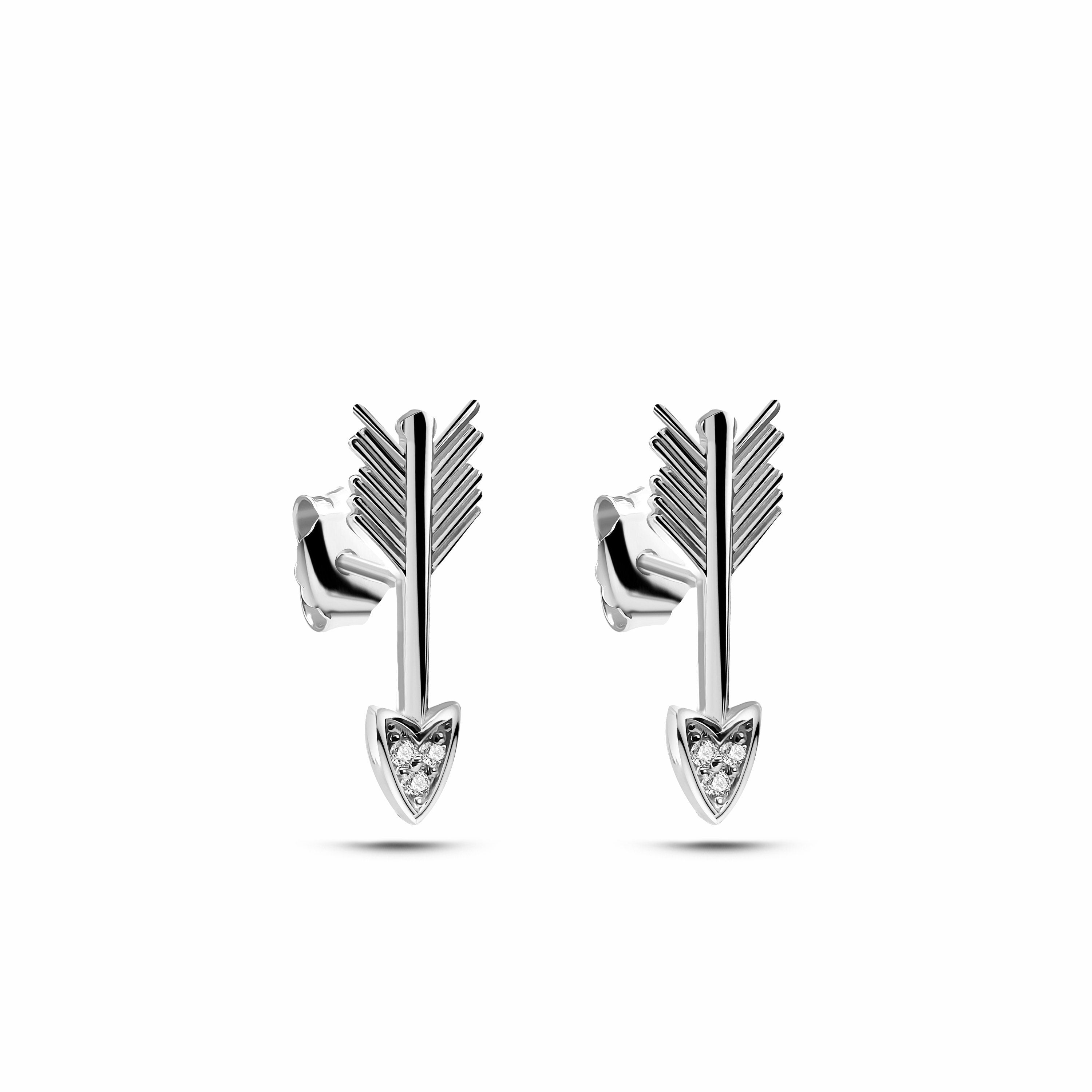 Arrow Küpe detay görünümü - 14K altın pırlanta ok küpe