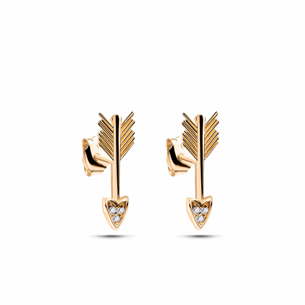 Arrow Küpe detay görünümü - 14K altın pırlanta ok küpe