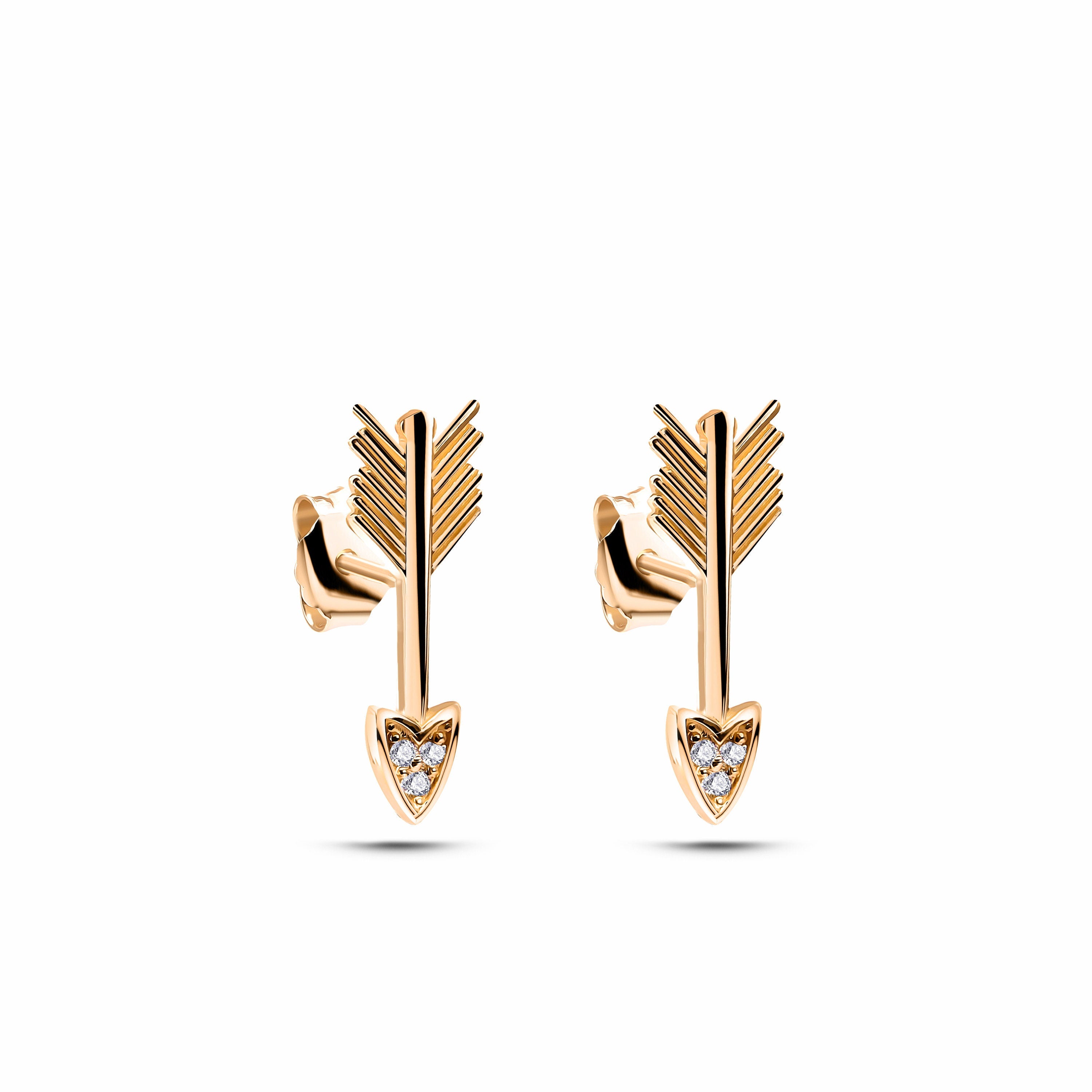 Arrow Küpe detay görünümü - 14K altın pırlanta ok küpe