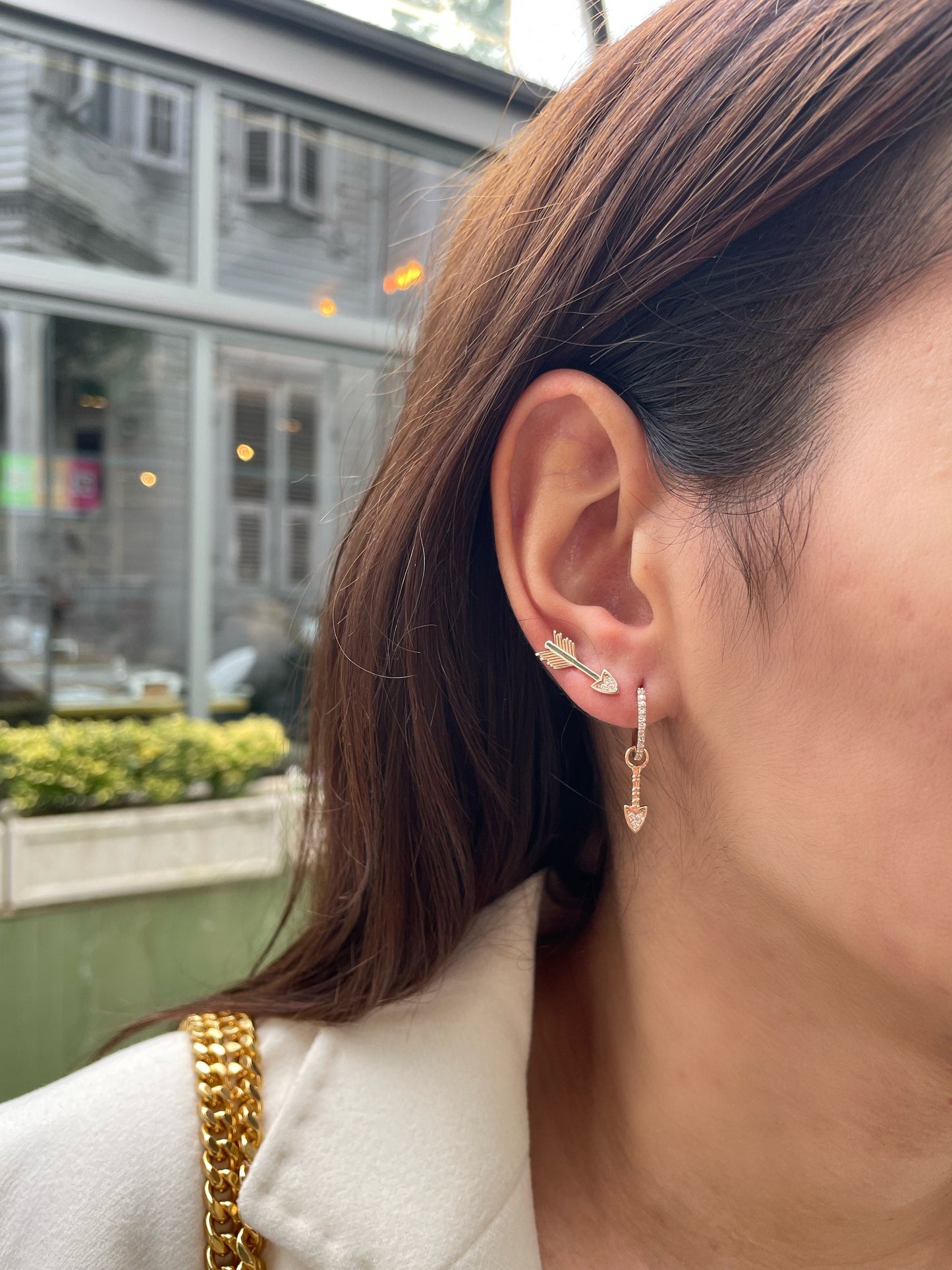 Arrow Dangle Diamond Gold Earrings
