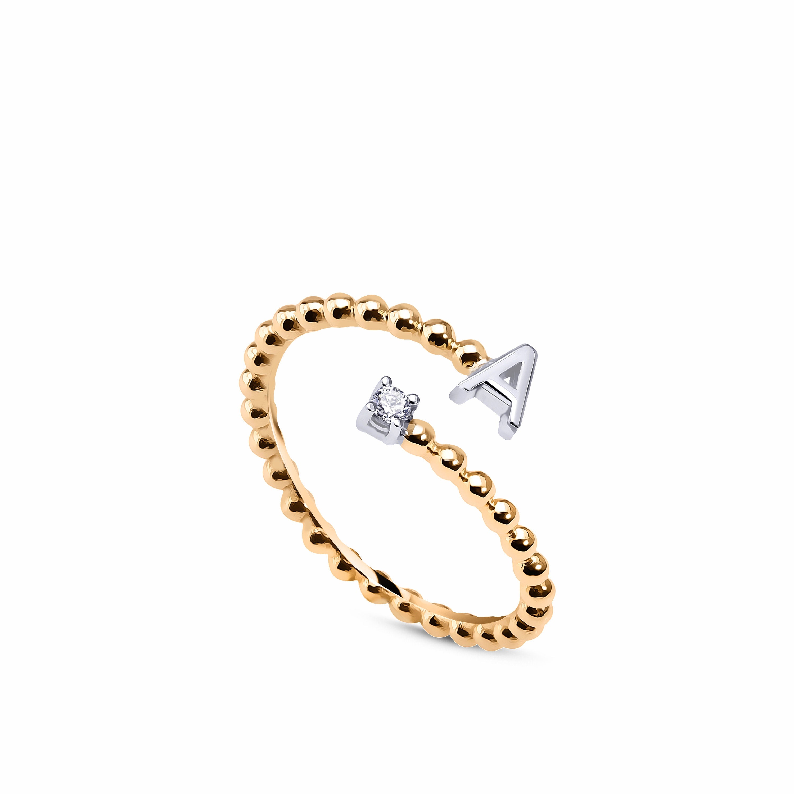 Bubble Letter Yüzük detay görünümü - 14K altın harf yüzük