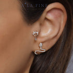 Queen Diamond piercing kulakta görünümü - 14K altın ve pırlanta