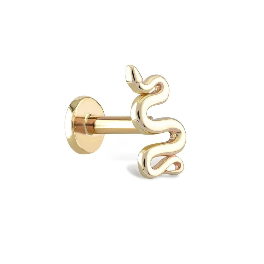 Snake yılan tasarımlı 14K altın piercing - helix ve cartilage için