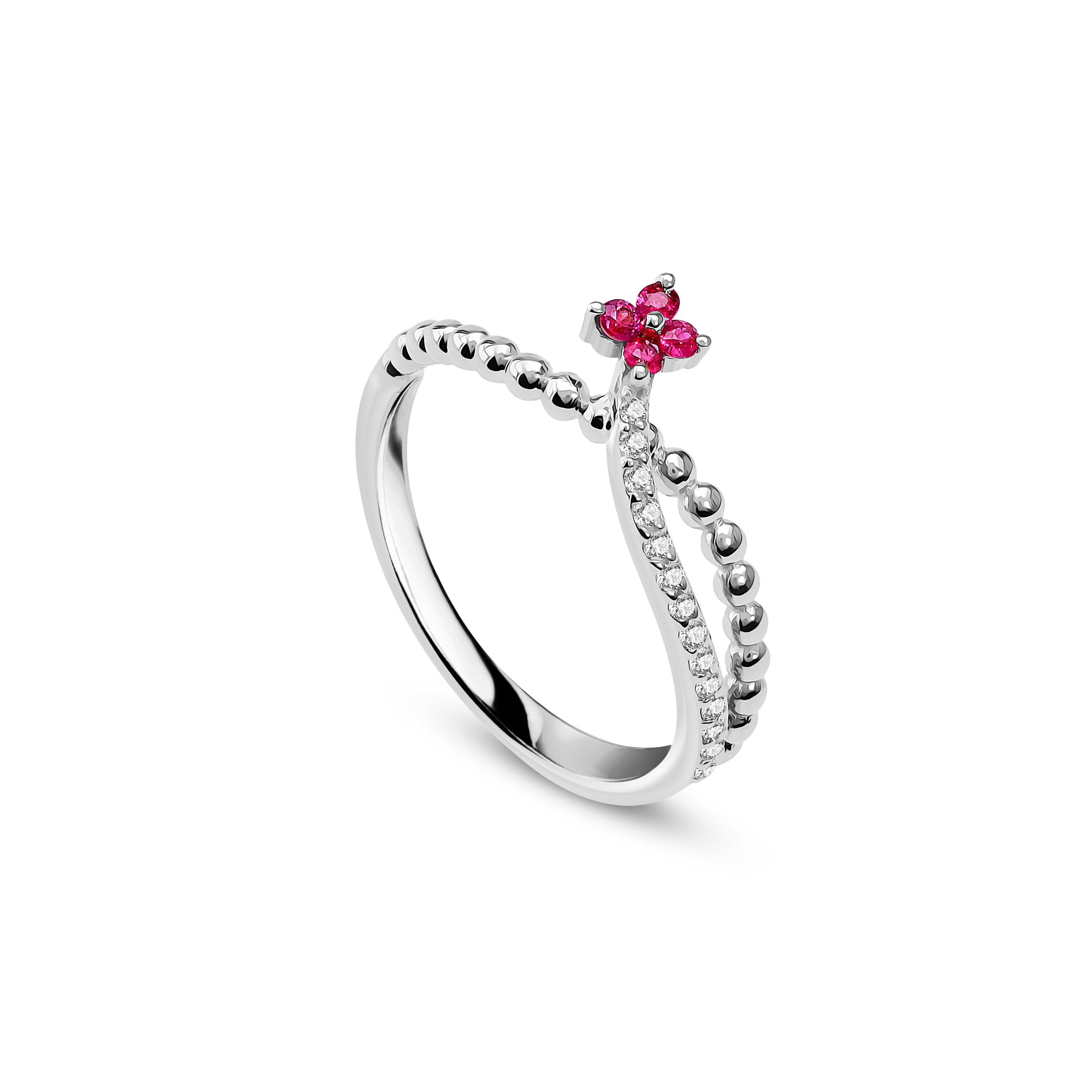 Ruby Floral Yüzük detay görünümü - 14K altın yakut çiçek yüzük