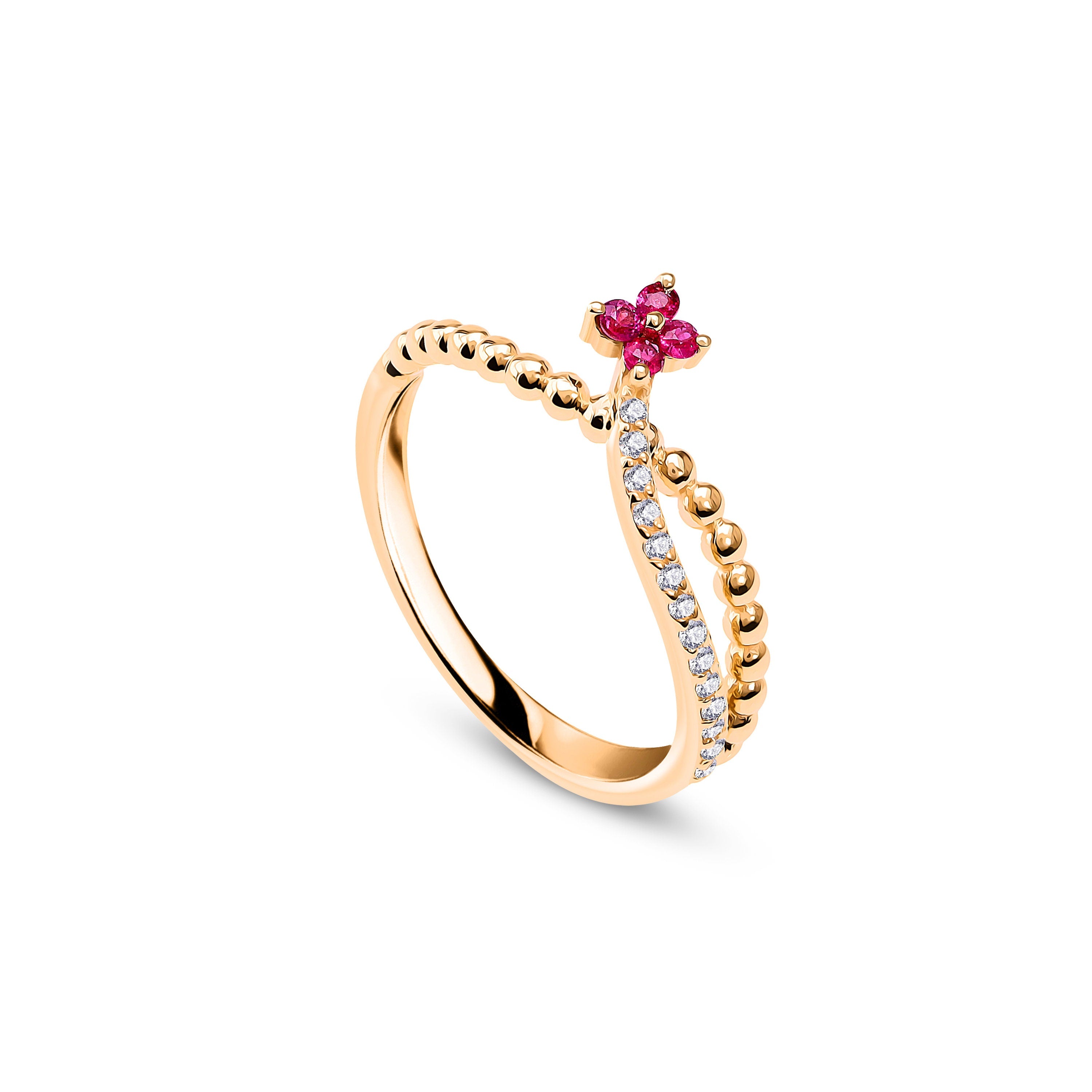 Ruby Floral Yüzük detay görünümü - 14K altın yakut çiçek yüzük