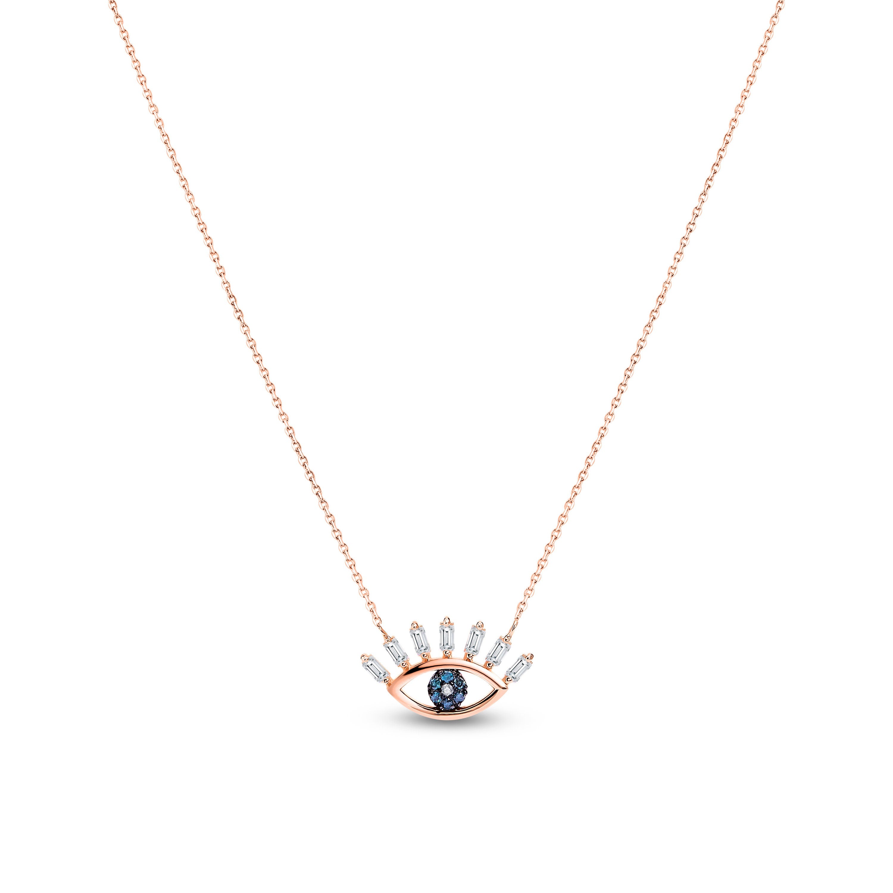 Pırlanta nazar boncuğu kolye detay görünümü - 14K altın el yapımı tasarım