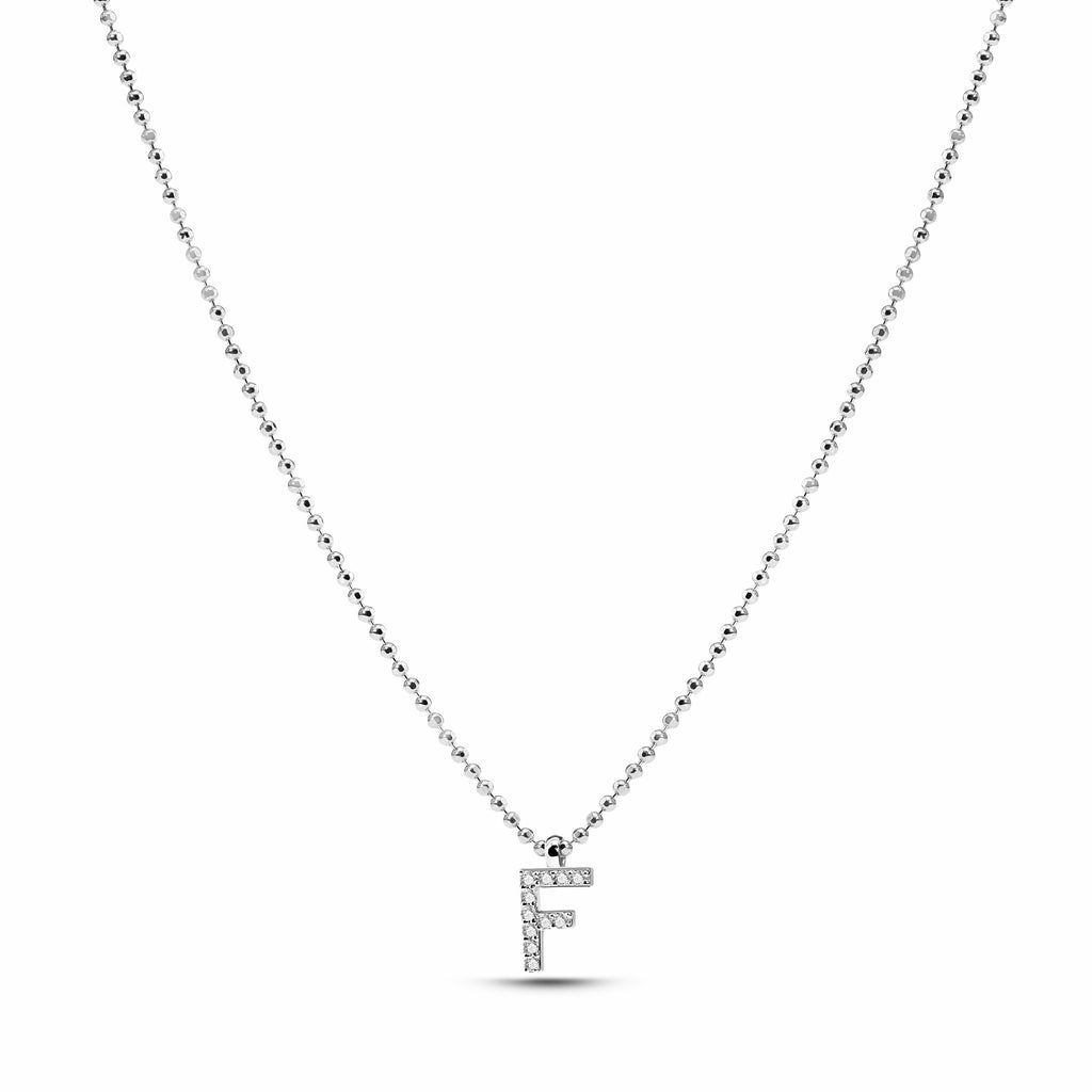 Gold Letter Diamond Kolye detay görünümü - 14K altın, pırlanta taşlı harf tasarım