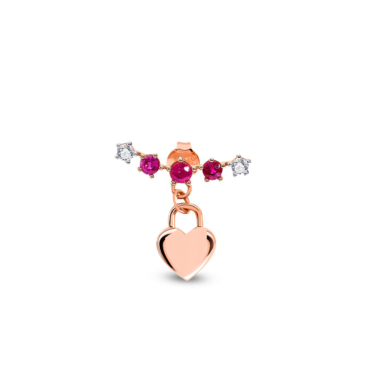 Diamond Pink Heart, Key and Lock Gold Earring