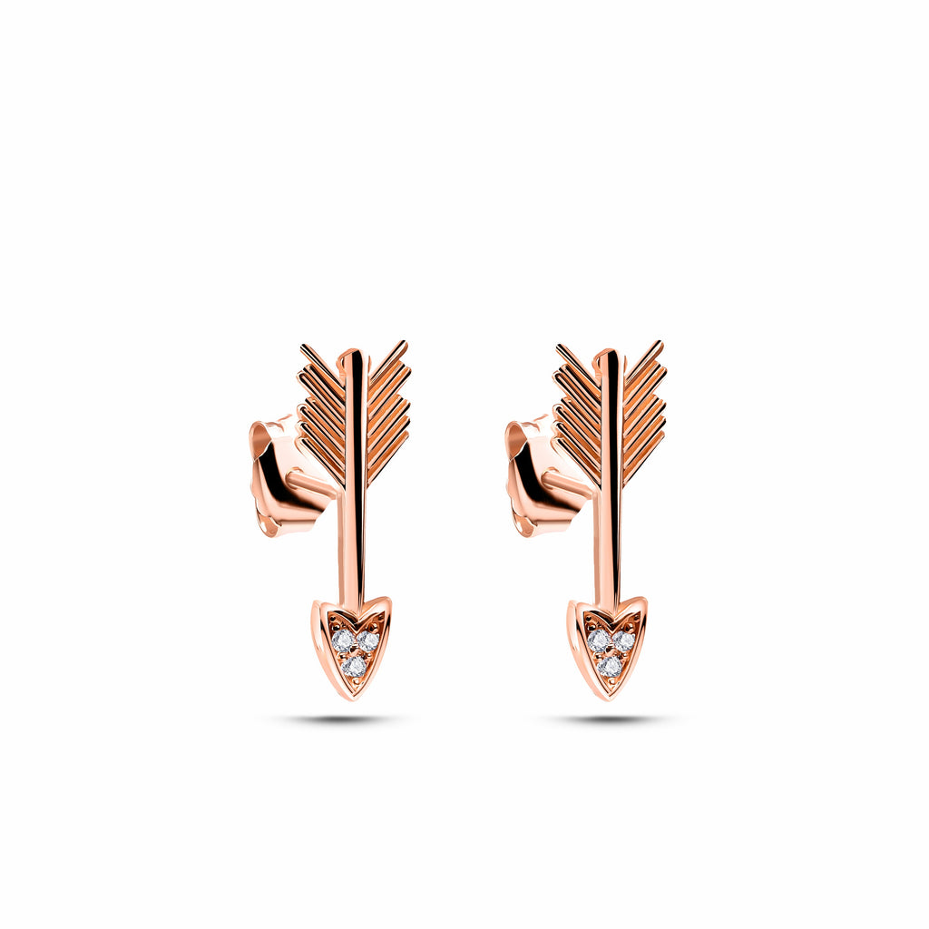 Arrow Küpe detay görünümü - 14K altın pırlanta ok küpe