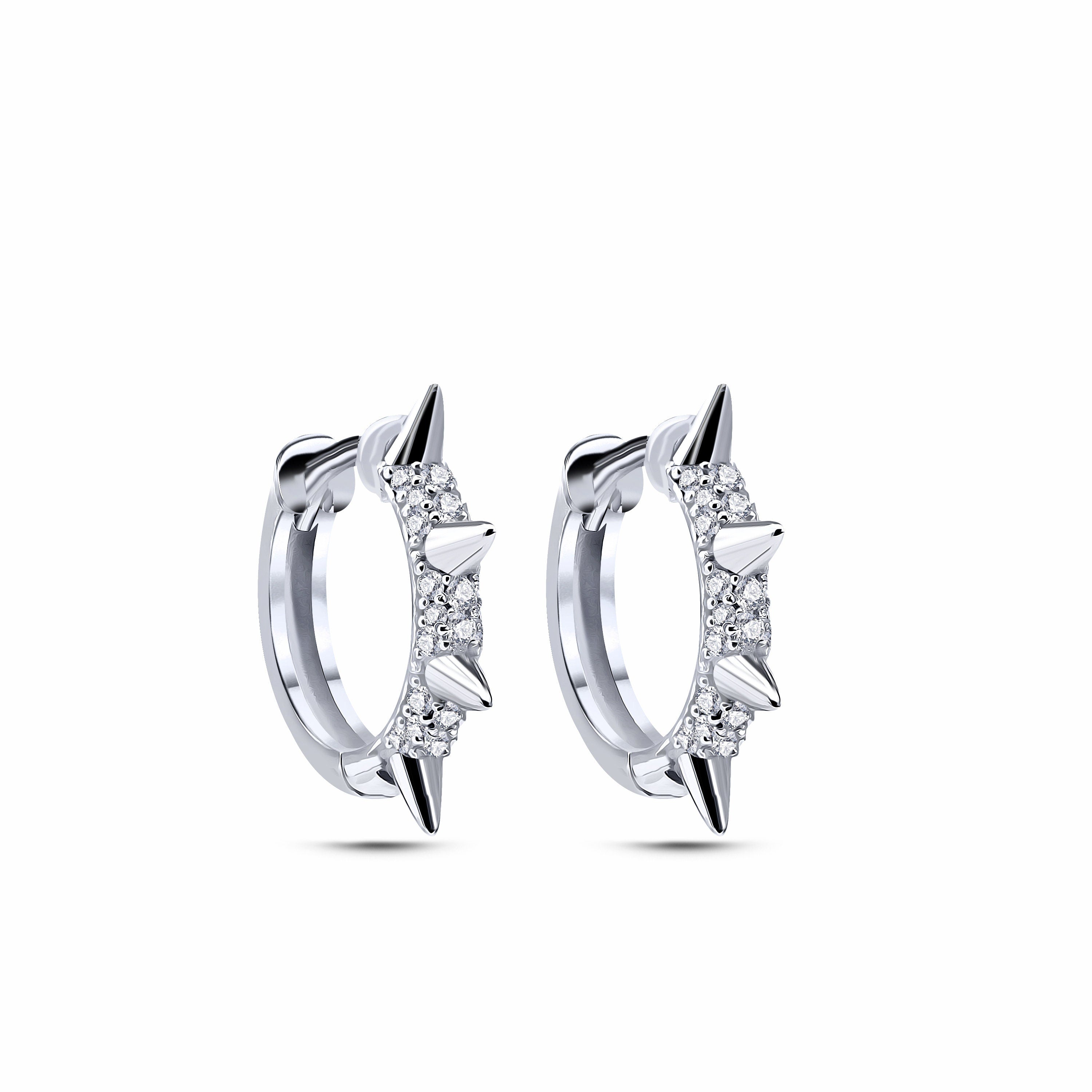 Thorn Küpe - 14K altın pırlanta diken halka küpe, 0.26 ct E-VS pırlanta