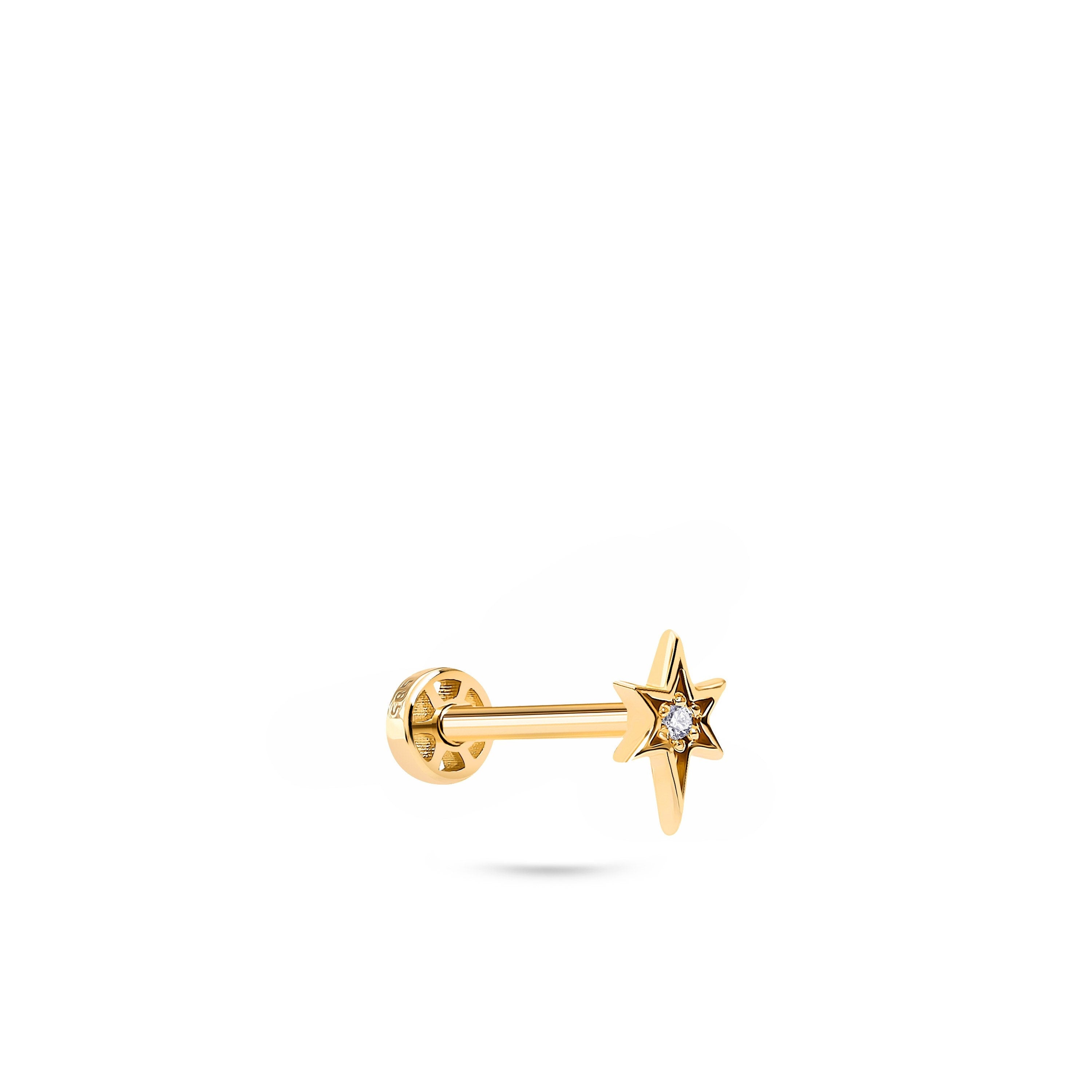 Pole Star Gold Piercing detay görünümü - 14K altın pırlanta yıldız piercing
