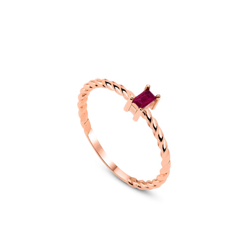 Braided Ruby Yüzük - 14K altın örgü yüzük, 0.13 ct yakut taşlı